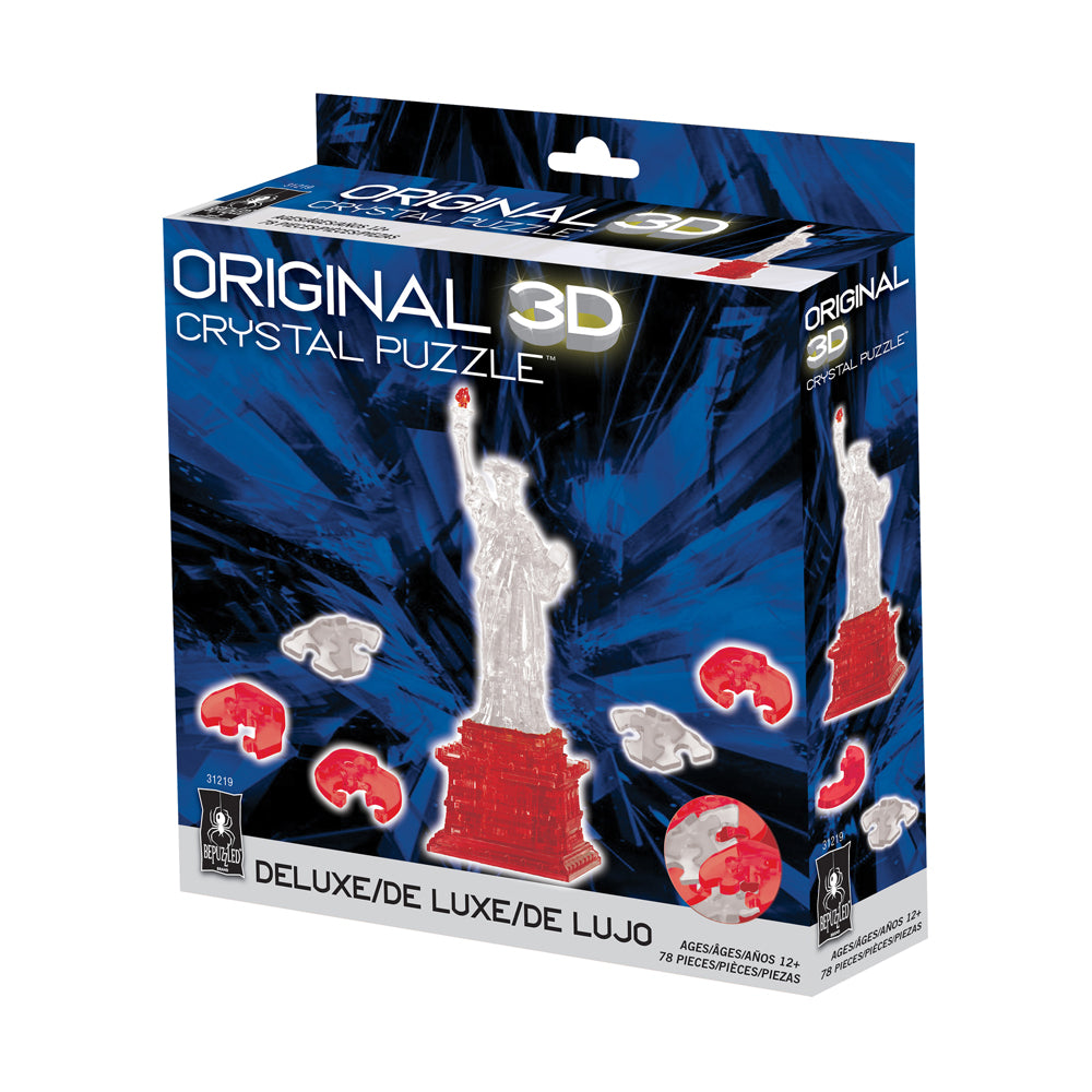 BePuzzled Statue of Liberty 3D Crystal Puzzle - 78 Piece Clear & Red Brain Teaser for Adults - Challenging DIY Model Kit for Home Decor, Office Display & Gift Giving