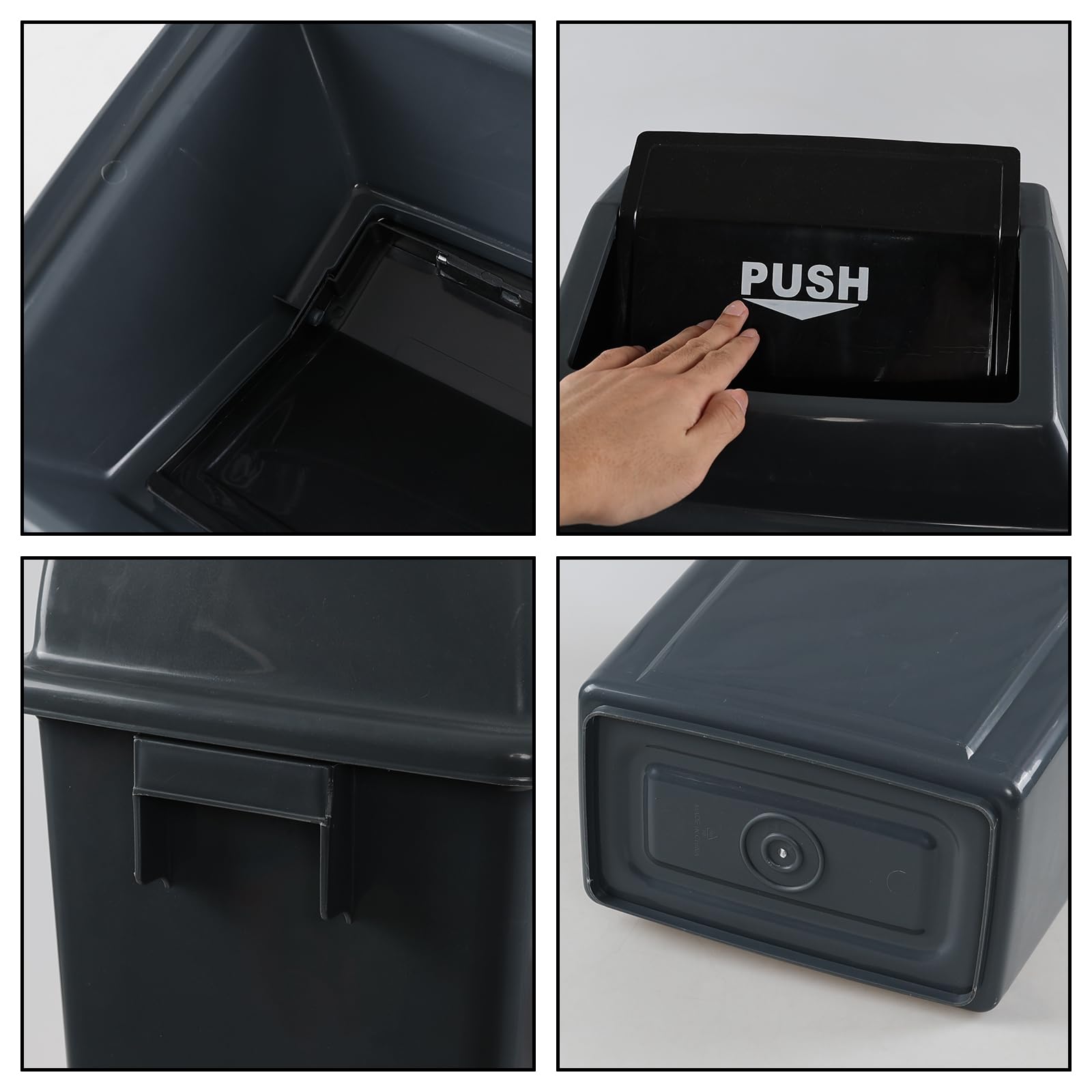 13 Gallon Plastic Swing Lid Trash Can - 4 Pack Outdoor Garbage Bin with Leak-Proof Design, Heavy Duty & Weather Resistant for Patio, Backyard, Garage, and Commercial Use (Grey)
