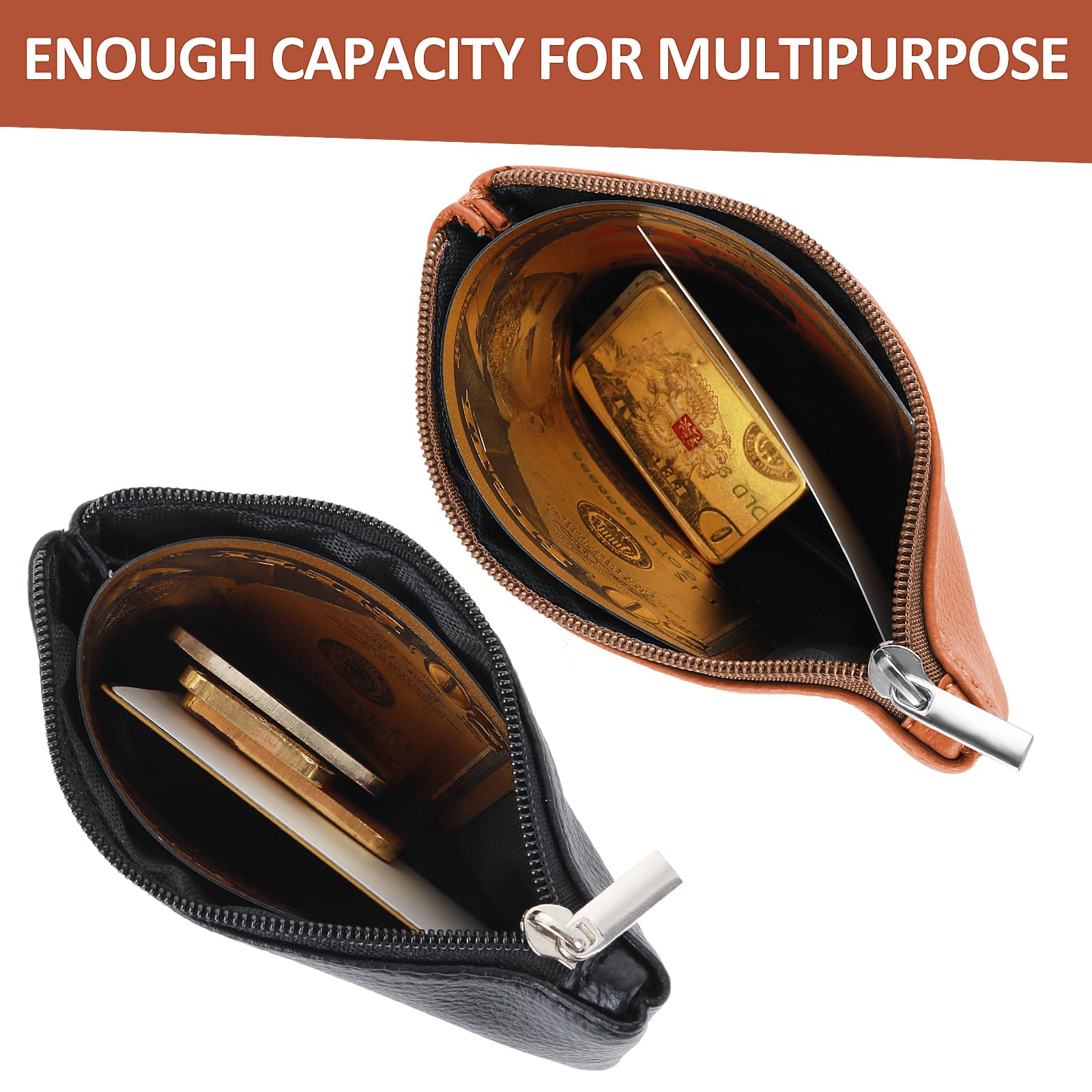 2Pcs PU Leather Coin Purse for Women - Mini Zipper Wallet with Keychain for Credit Cards, Cash, ID, Keys & Lipstick (Black + Brown) | Compact Travel Organizer & Everyday Essentials Holder
