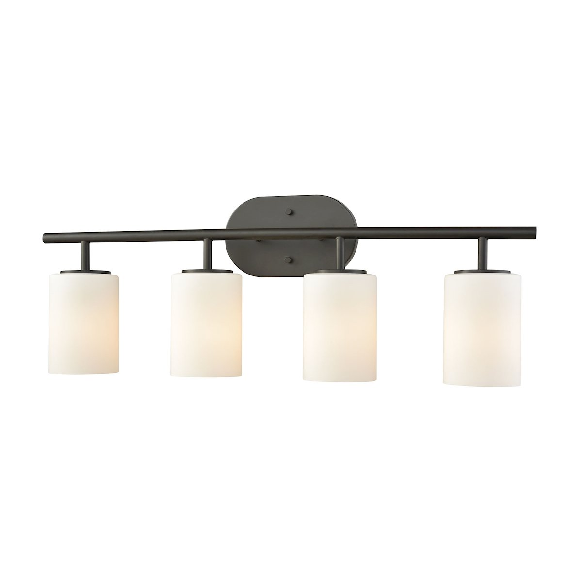 Pemlico 4-Light Vanity Lamp in Oil Rubbed Bronze with White Glass Shades - Elegant Bathroom Lighting Fixture for Makeup Mirror & Dressing Area