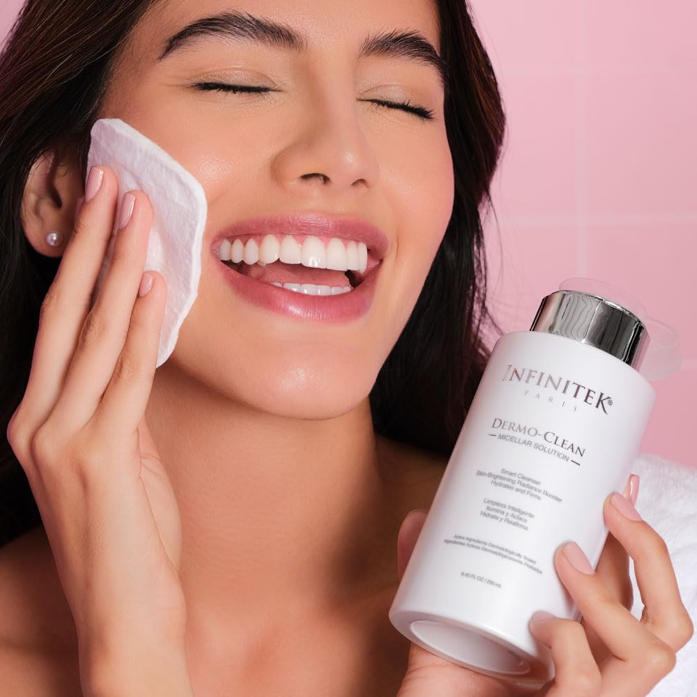 Infinitek Paris Micellar Water with Hyaluronic Acid 8.45 Fl Oz | Hydrating Facial Cleanser & Makeup Remover | Gentle for Sensitive Skin | Perfect for Daily Face Wash & Eye Makeup Removal