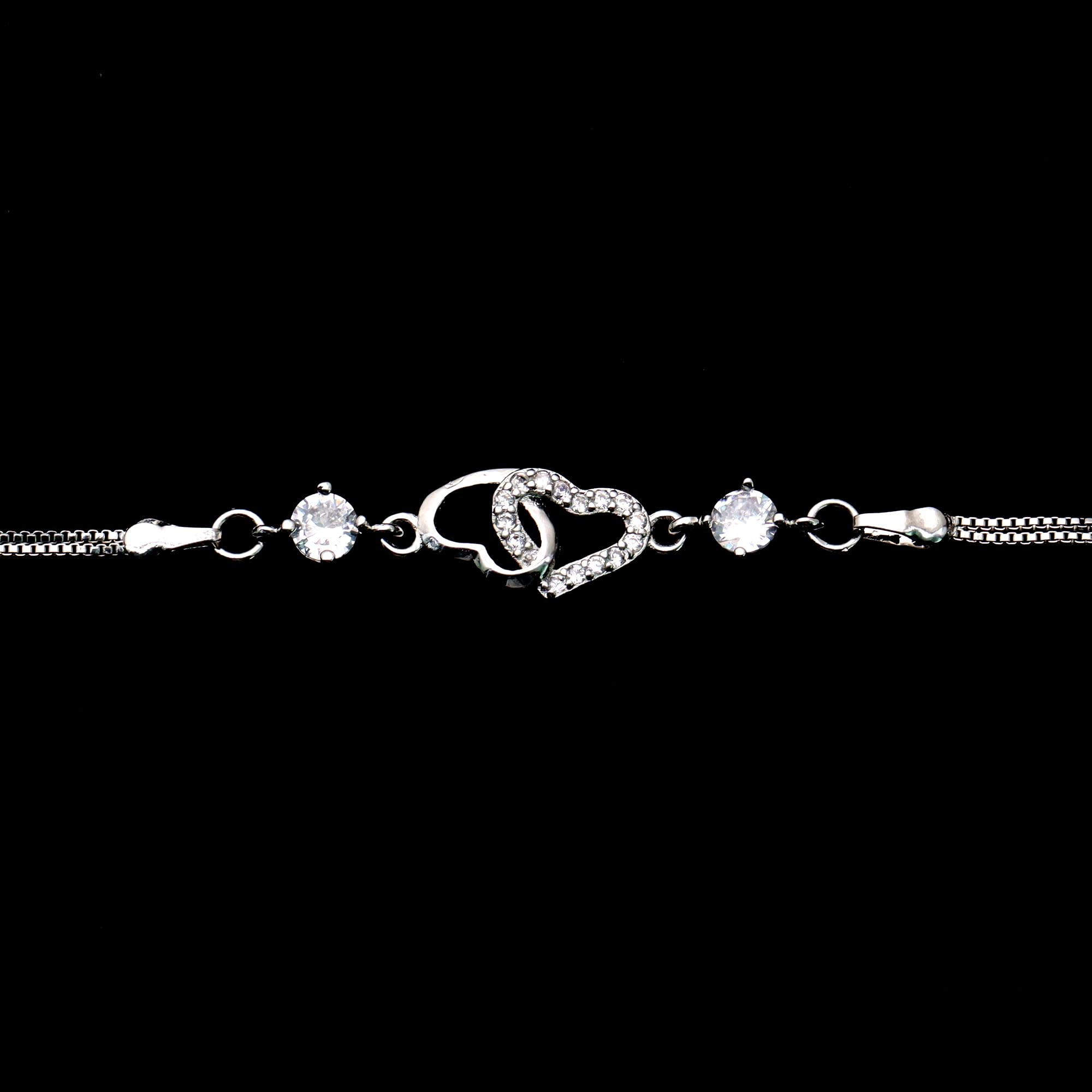 Mcaeou Sterling Silver S925 Love Heart Bracelet for Women & Teen Girls - Adjustable Heart Shaped Crystal Slider Bracelet with Zircon - Perfect Gift for Valentine's Day, Anniversary, Birthday & Everyday Wear