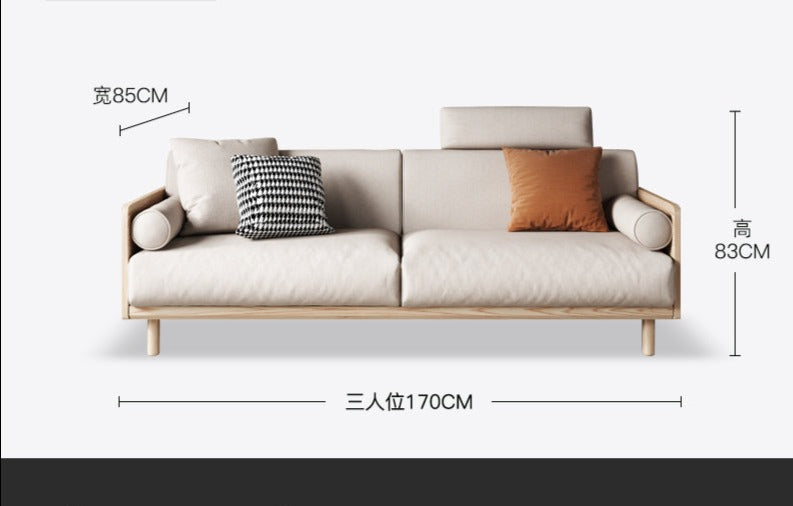 3 Seater - Incheon White - Wood Natural Color Frame