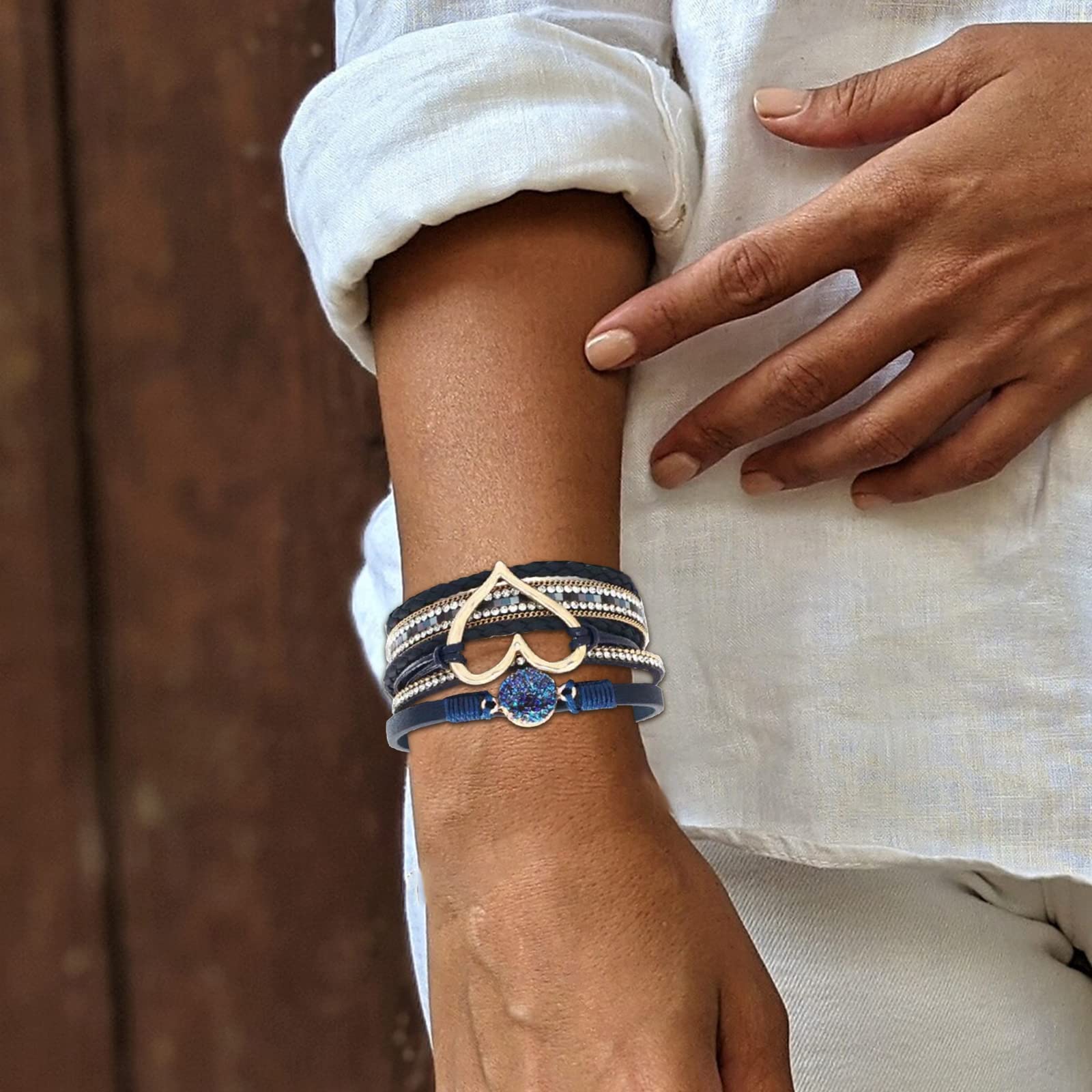 Boho Leather Wrap Bracelets for Women - Trendy Stackable Layered Infinity Bangles, Modern Bohemian Jewelry Gifts | Perfect for Festivals, Beach Parties & Everyday Boho Chic Style