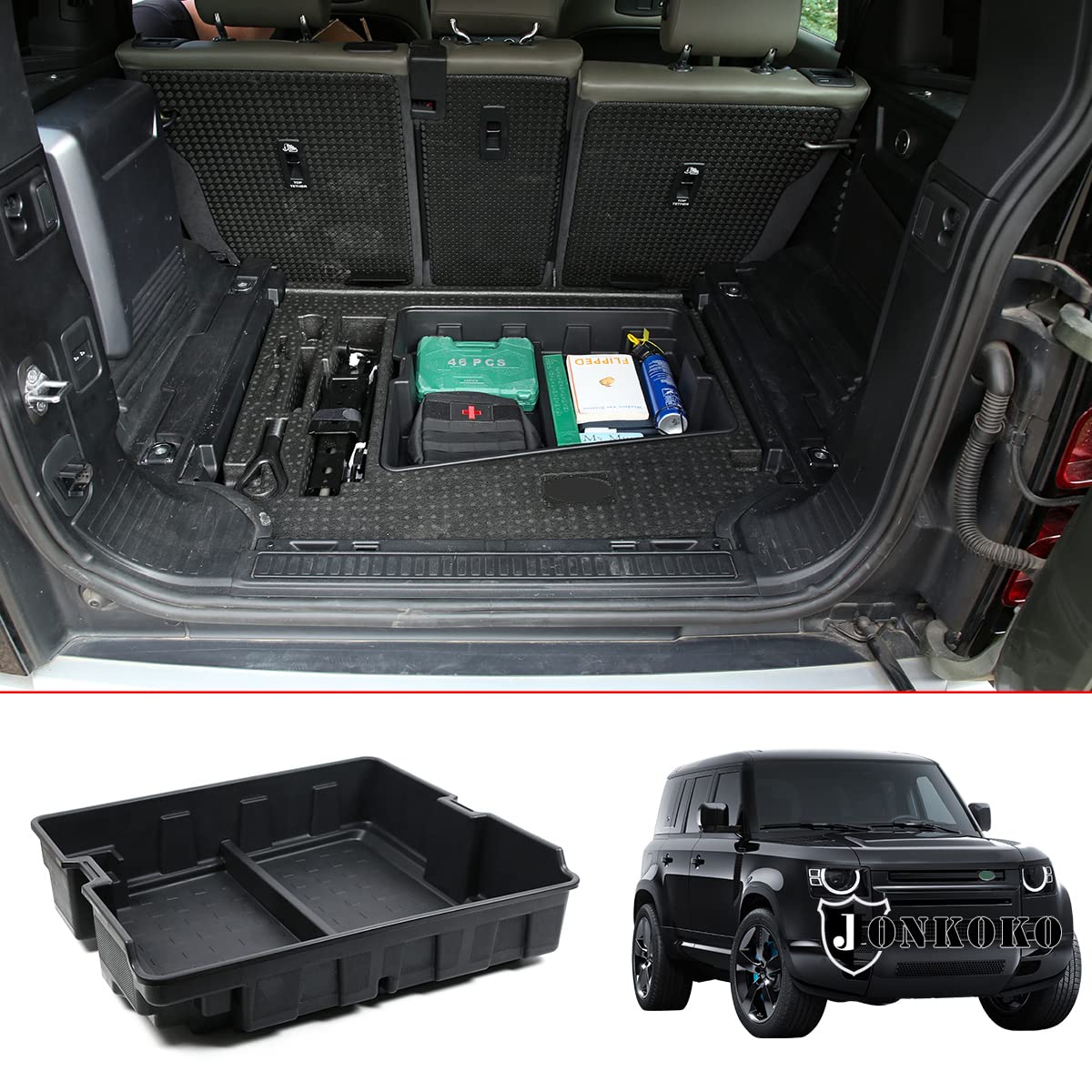 YIWANG ABS Black Car Central Storage Box & Phone Holder for Land Rover Defender 90/110 (2020-2022) | Rear Trunk Organizer Tray | Perfect for Road Trips & Off-Road Adventures