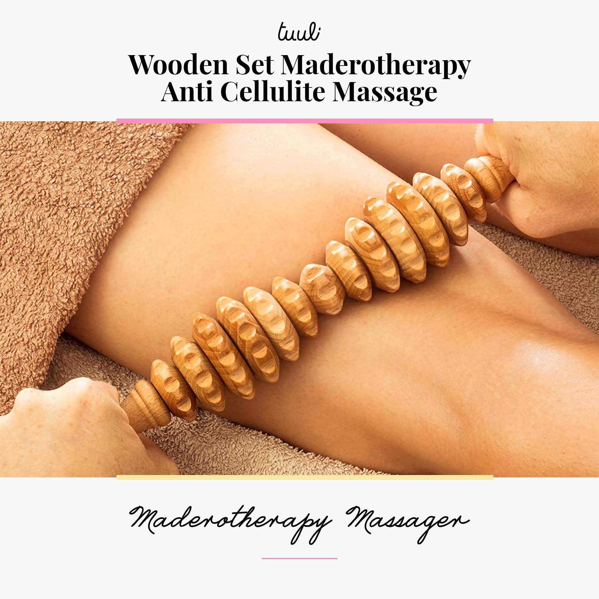 Tuuli Accessoires Maderotherapie Wooden Massage Roller Set - Anti-Cellulite & Lymphatic Drainage Therapy Kit for Body Sculpting & Relaxation - Perfect for Home Spa, Post-Workout Recovery & Self-Care Routine