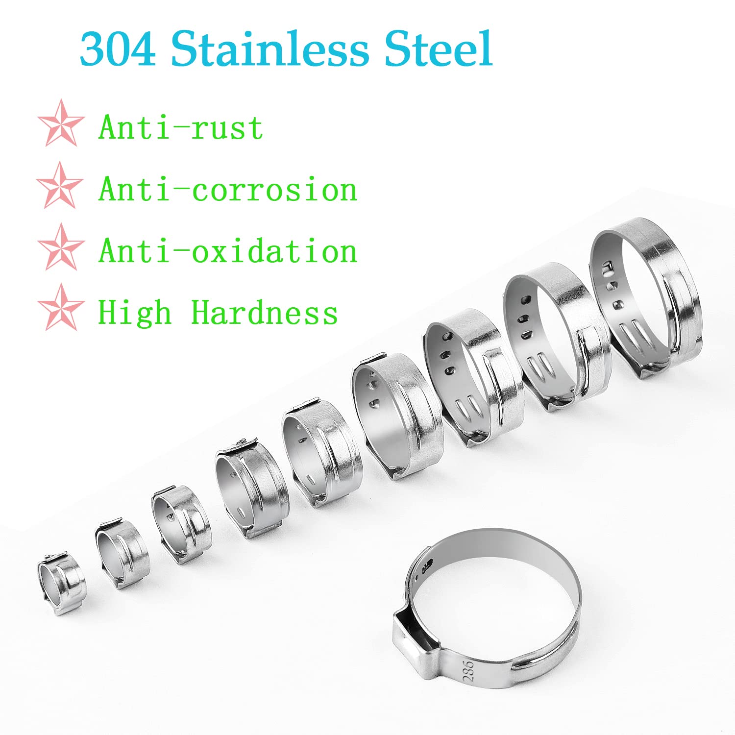 50Pcs 22.4mm-25.6mm Single Ear Hose Clamps - Stainless Steel Pinch Clamps for Automotive, Plumbing & Industrial Hoses - Secure Fit for Fuel, Water & Air Pipes - Perfect for DIY Repairs & Maintenance