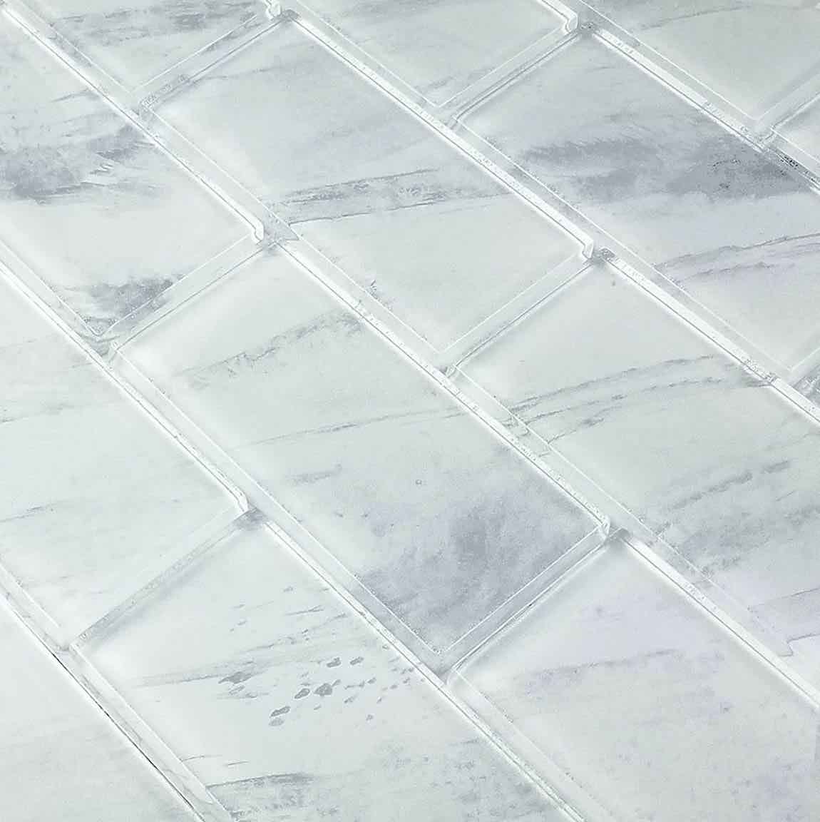 Premium Glass Subway Tile - Stratus White 2x4 Inch - Modern Kitchen Backsplash & Bathroom Wall Tile - Waterproof & Easy to Clean for Home Renovation