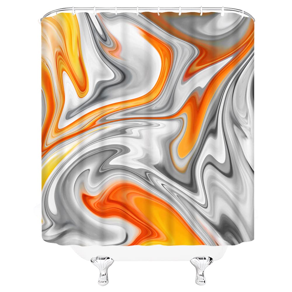 Abstract Modern Aesthetic Orange Gray Shower Curtain Set with Hooks - 70x70 Inches Waterproof Fabric Bathroom Decor for Contemporary Home | Perfect for Spa-Like Showers and Guest Bathroom Makeovers