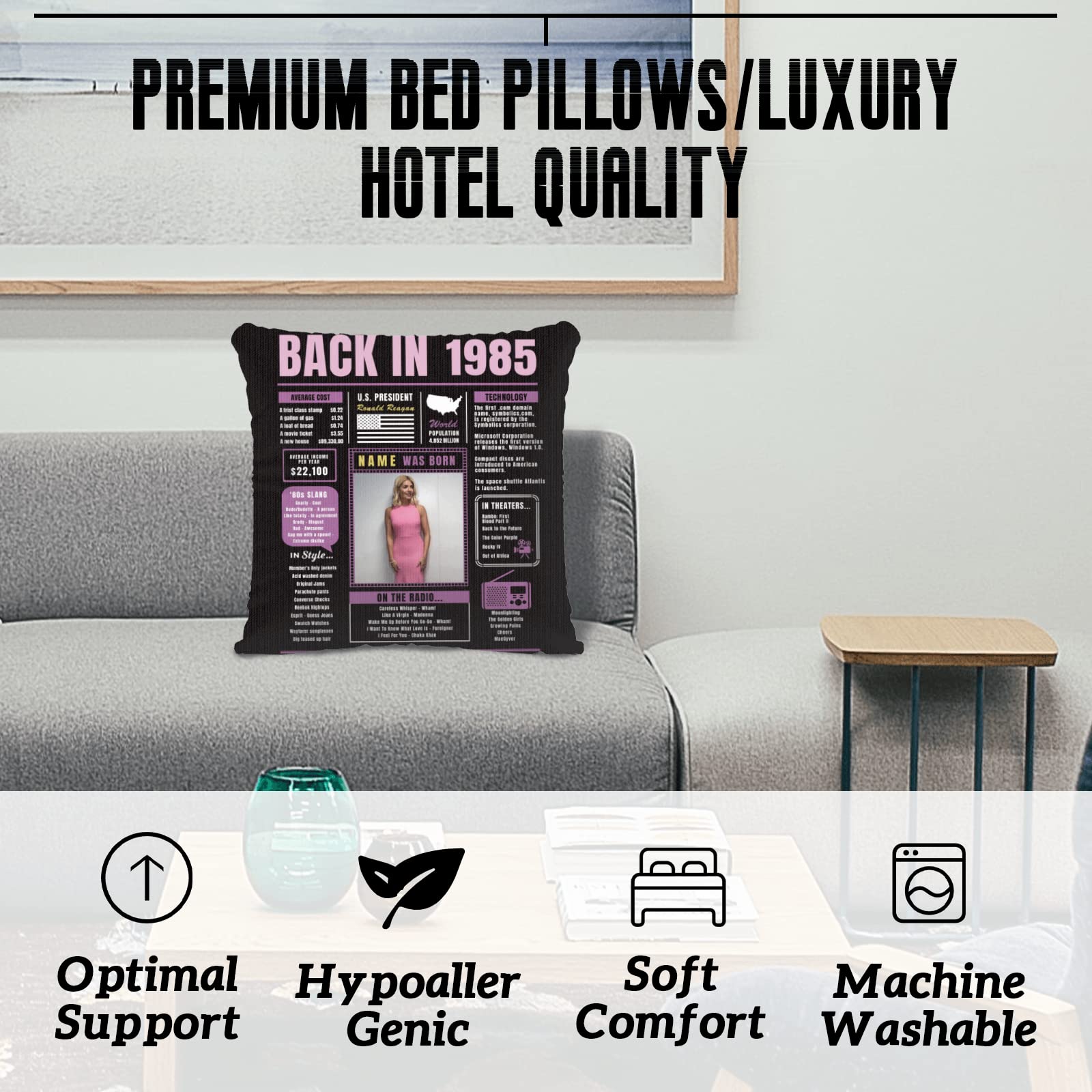 Custom 39th Birthday Throw Pillow for Women - Soft Purple 1985 Themed Gift for Men & Women, Perfect for Sofa Decor & Birthday Party Celebrations