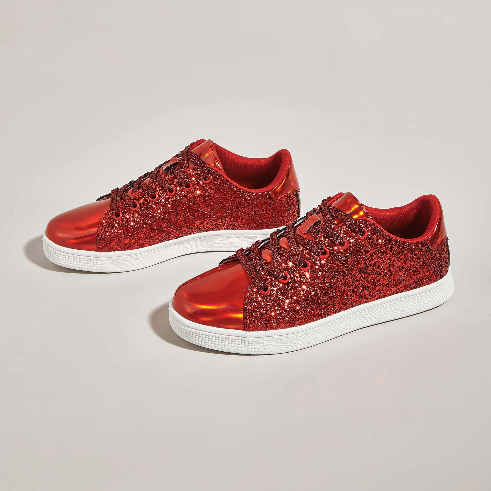 LUCKY STEP Women's Glitter Sneakers - Fashion Lace Up Sparkly Shoes for Casual Wear, Parties & Everyday Outfits | Trendy Comfortable Walking Shoes
