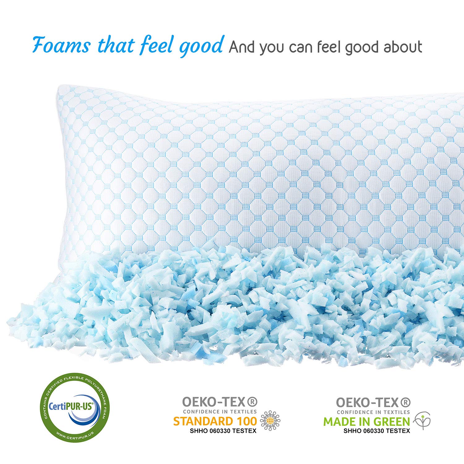 Nestl Cooling Body Pillows - Shredded Memory Foam & Gel Infused for Nighttime Comfort, Adjustable 20x54 Inch Breathable Bed Pillow (2-Pack) with Washable Cover - Perfect for Side Sleepers, Pregnancy Support & Hot Sleepers