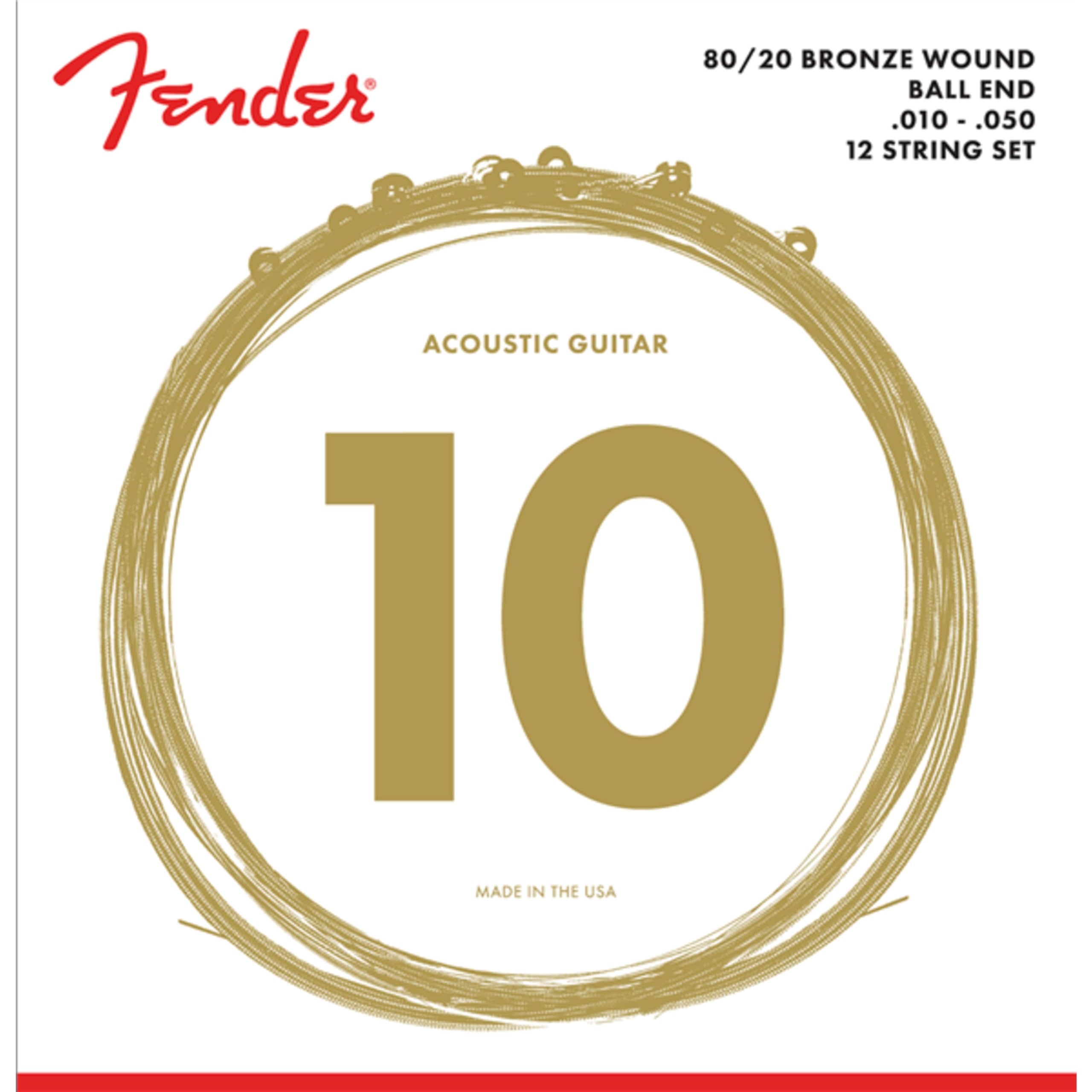 Fender 80/20 Bronze Acoustic Guitar Strings - Ball End - 70-12L 10-50 Gauge - Perfect for Folk, Country & Fingerstyle Playing