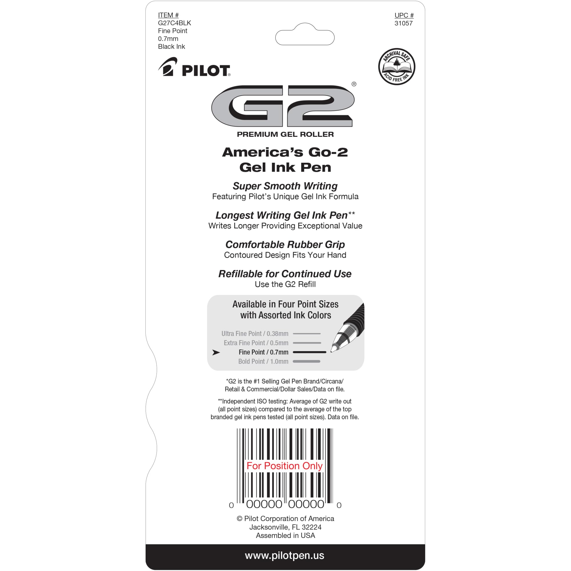 Pilot G2 Premium Gel Roller Pens - 0.7mm Fine Point Black Ink, 4-Pack - Smooth Writing for Office, School & Note Taking