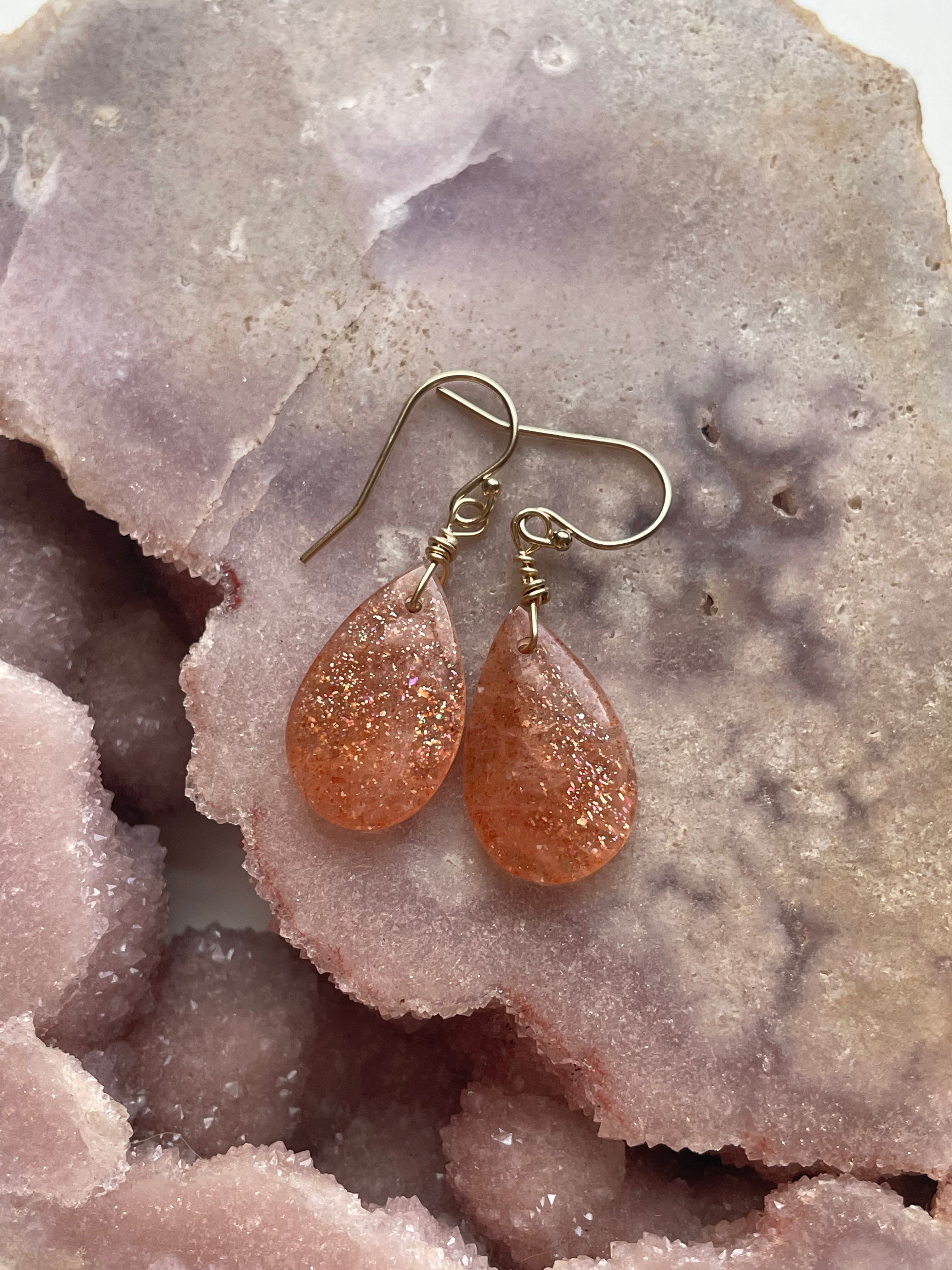 Orange Sunstone Gold Filled Crystal Gemstone Earrings for Women | Dainty Boho Jewelry | Perfect for Everyday Wear & Special Occasions