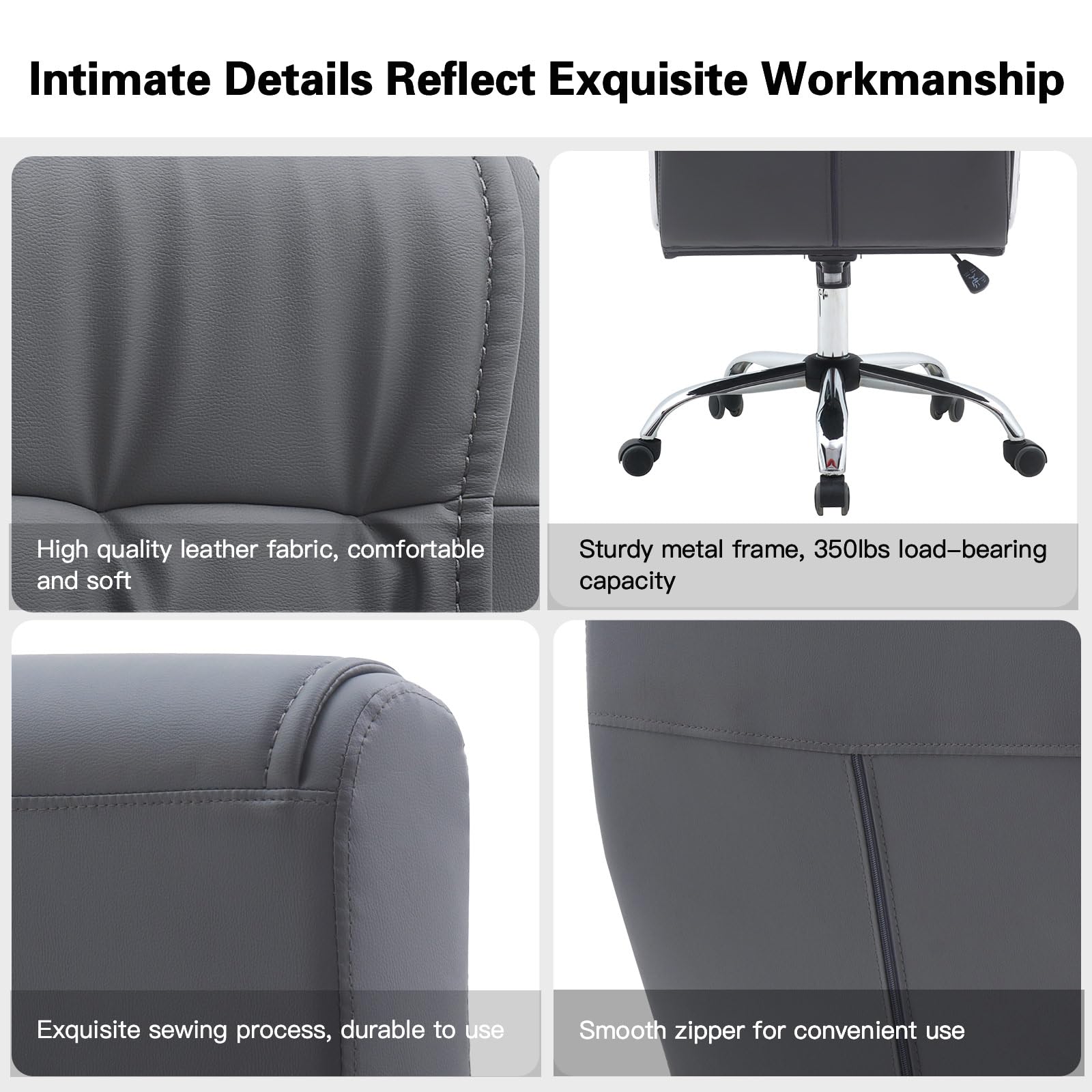 Premium Adjustable High Back Executive Office Chair - Ergonomic Leather Swivel Desk Chair with Padded Armrests & Spring Seat - Supports 350lbs - Home Office Computer Task Chair (Gray) - Perfect for Long Work Hours, Video Conferencing & Remote Work Comfort