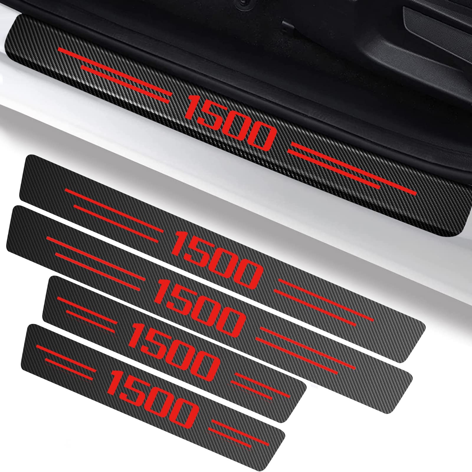 RAM 1500 Car Door Sill Protector - 4PC Carbon Fiber Anti-Scratch for Front/Rear Doors - Interior Upgrade