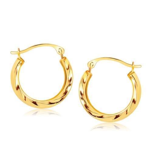 14K Yellow Gold Textured Hoop Earrings - 5/8 Inch Polished Circle Earrings for Women | Everyday Wear, Gift Giving & Special Occasions
