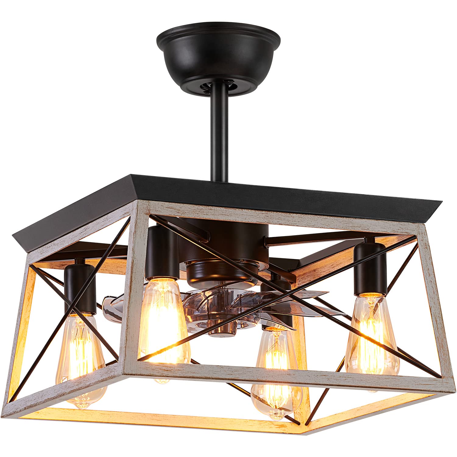 HuixuTe 52 Inch Smart Ceiling Fan with LED Light & Remote Control - 6 Speed Adjustable, Farmhouse Industrial Style, Rustic Cage Design - Perfect for Kitchen, Bedroom, Living Room & Outdoor Patio