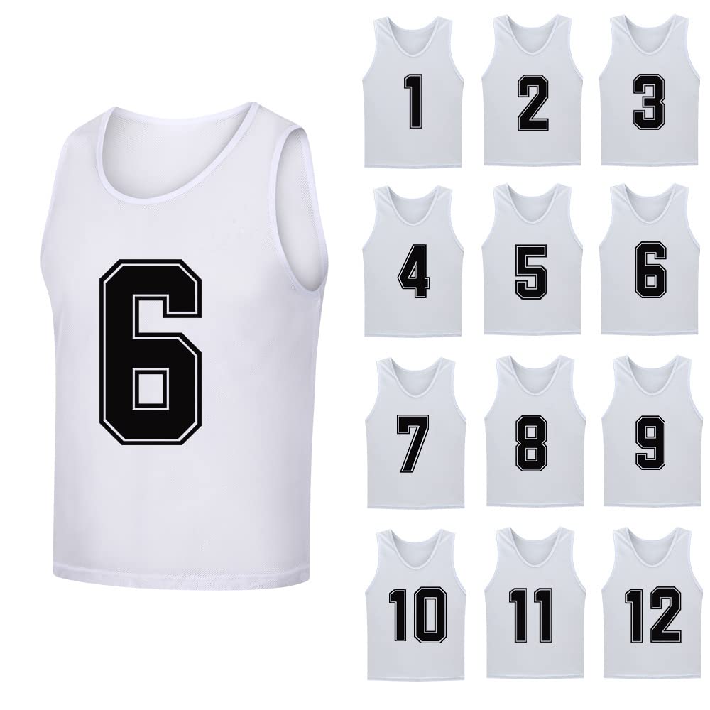 12-Pack Numbered Soccer Training Bibs (1-12) - Reversible Pinnies for Kids, Youth & Adults - Perfect for Team Sports, Practice, and Gym Classes