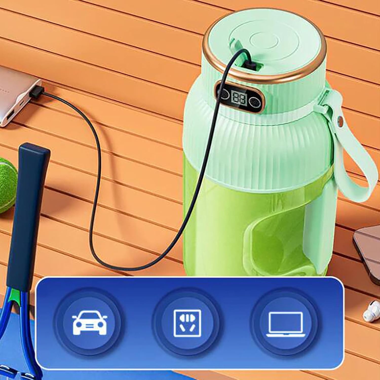 Portable Electric Juicer Cup with Digital Display - Wireless Rechargeable Blender for Fruits, Smoothies & Shakes - Multifunctional Travel Juicer (Green) | Perfect for Gym, Office & Outdoor Activities