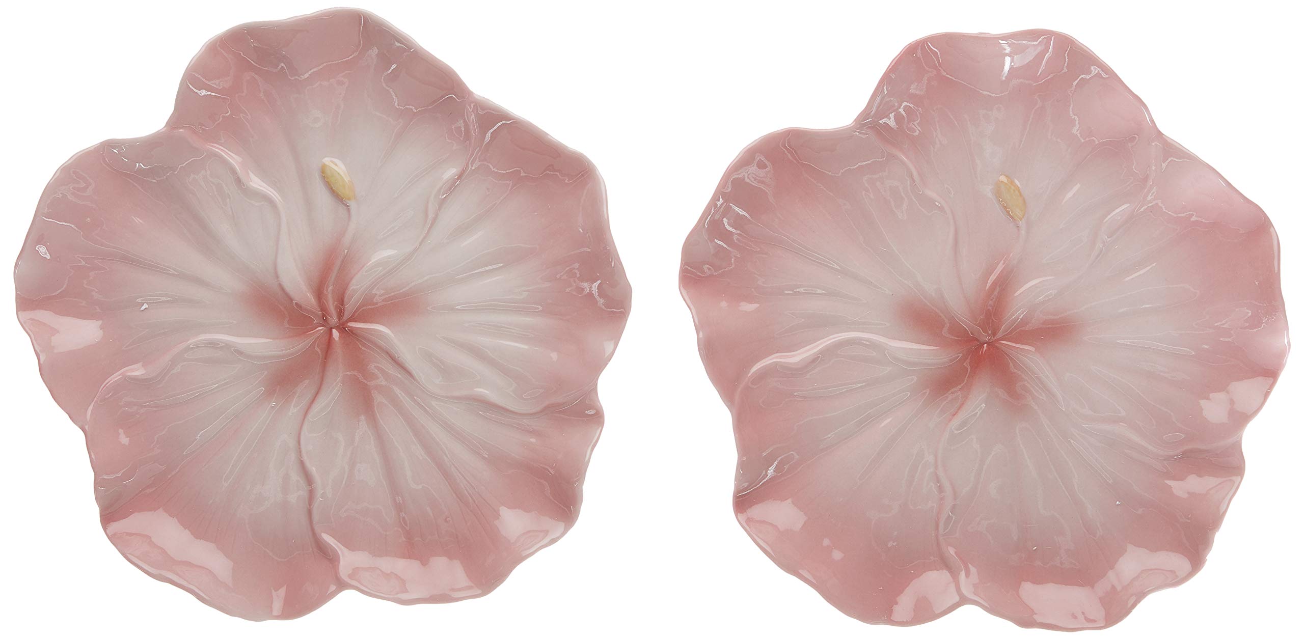 CG 10391 Set of 2 Large Pink Hibiscus Shaped Decorative Plates - Vintage Collectible Dinnerware for Tropical Themed Parties, Beach House Decor & Floral Table Setting