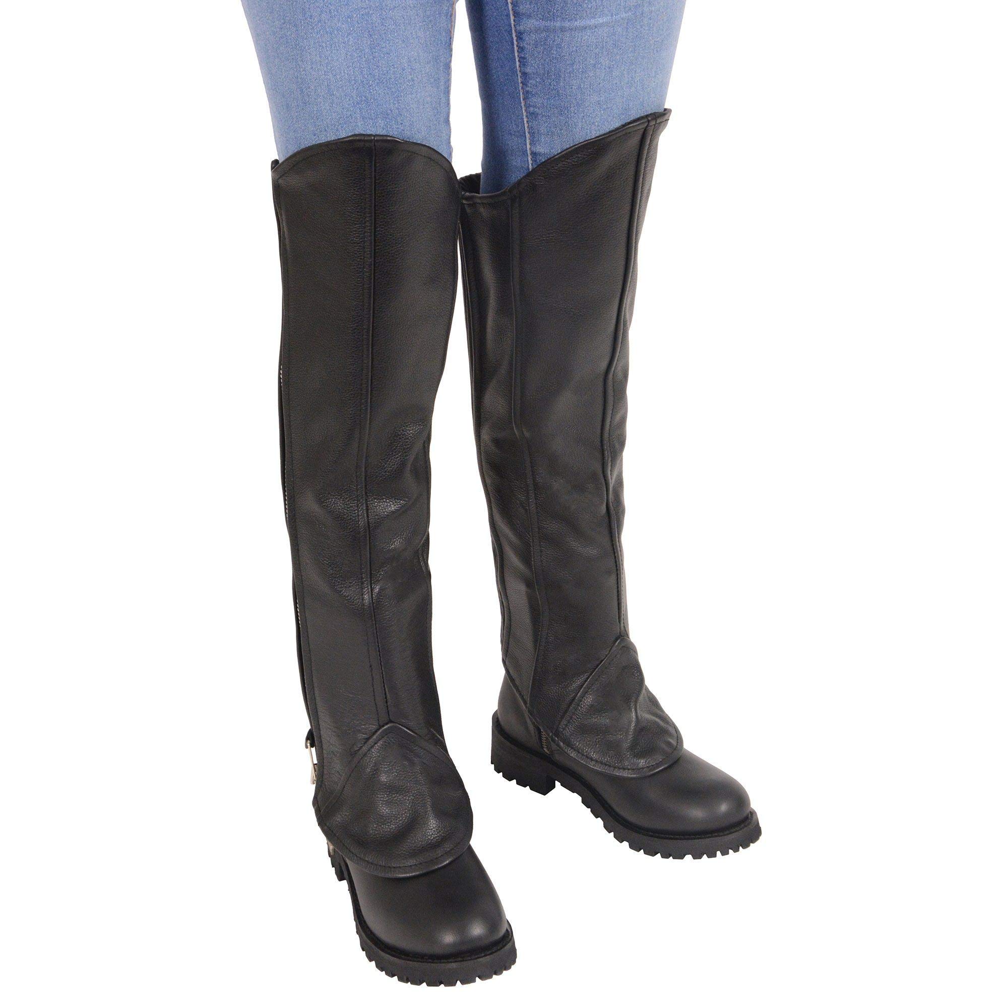 Milwaukee Leather LKL6755 Women's Black Leather Knee High Half Chaps with Zipper Entry - Equestrian Riding Boots for Horseback Riding & Western Fashion