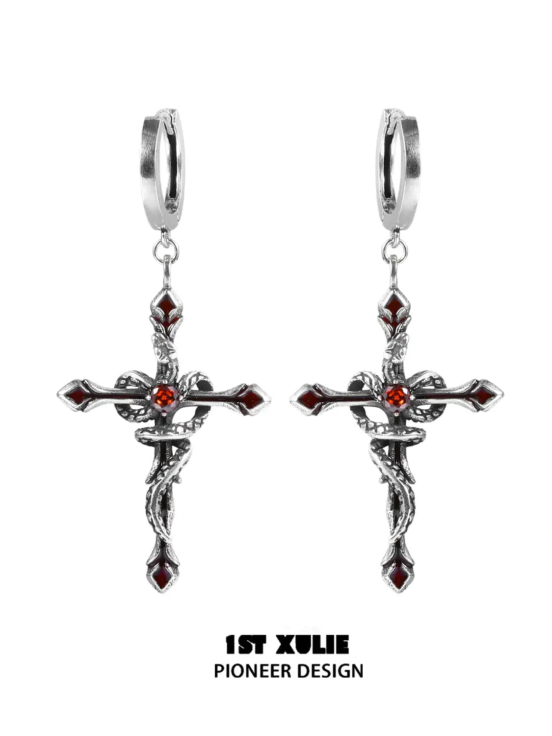 18k Platinum Plated Snake Bite Pendant Earrings for Women - Gothic Jewelry for Parties, Halloween & Alternative Fashion