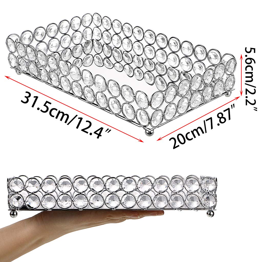 Hipiwe Crystal Vanity Tray with Mirror - 12.4