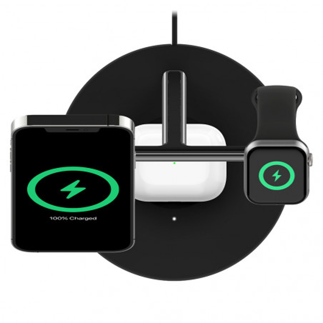 Belkin 3-in-1 Wireless Charging Station with MagSafe Compatibility - Fast Charging for iPhone, Apple Watch & AirPods - Perfect for Home, Office & Travel