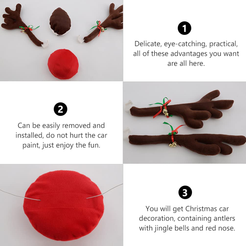 VICASKY LED Luminous Reindeer Antlers Car Decor - Christmas Roof Top Ornament with Red Nose & Plush Suit Kit for Auto Window Decoration | Perfect for Holiday Car Parades, Christmas Parties & Festive Family Road Trips
