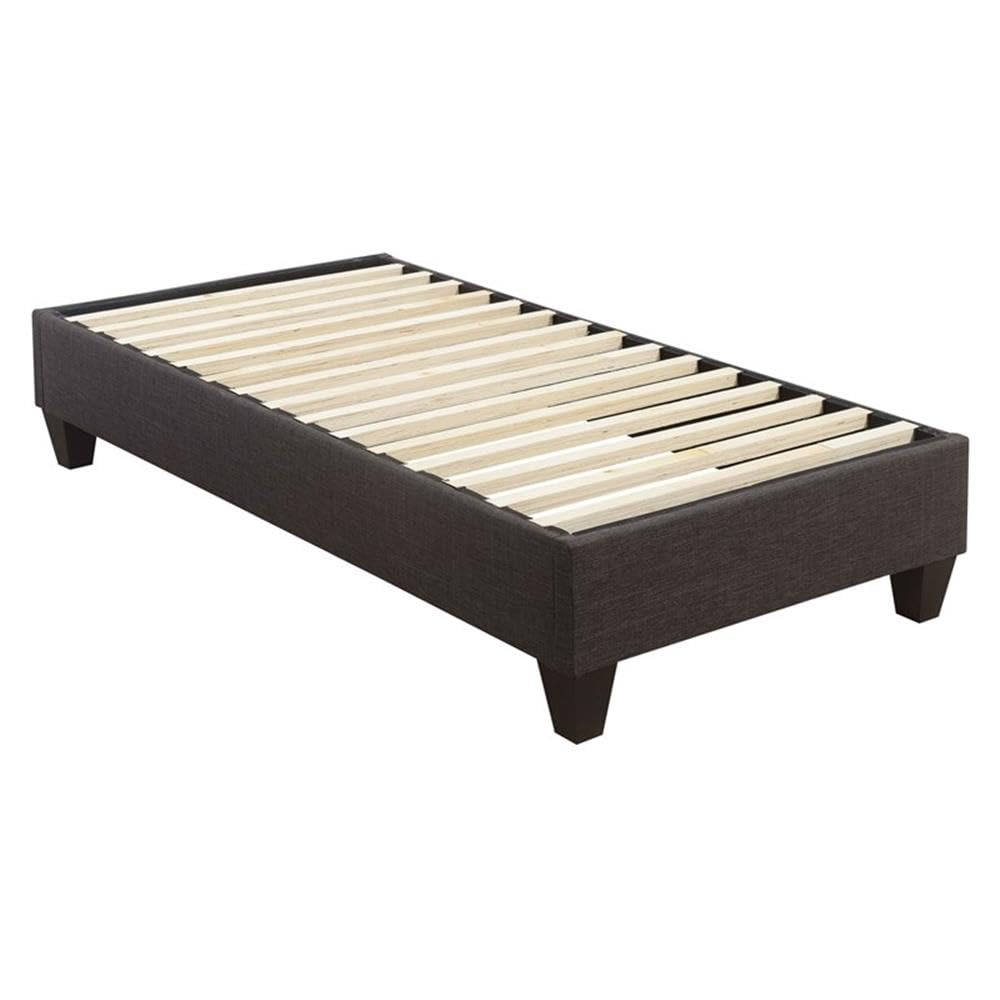 BOWERY HILL Transitional Faux Leather Twin Size Platform Bed Frame in Charcoal - Modern Upholstered Bed for Small Spaces, Guest Rooms & Dormitories