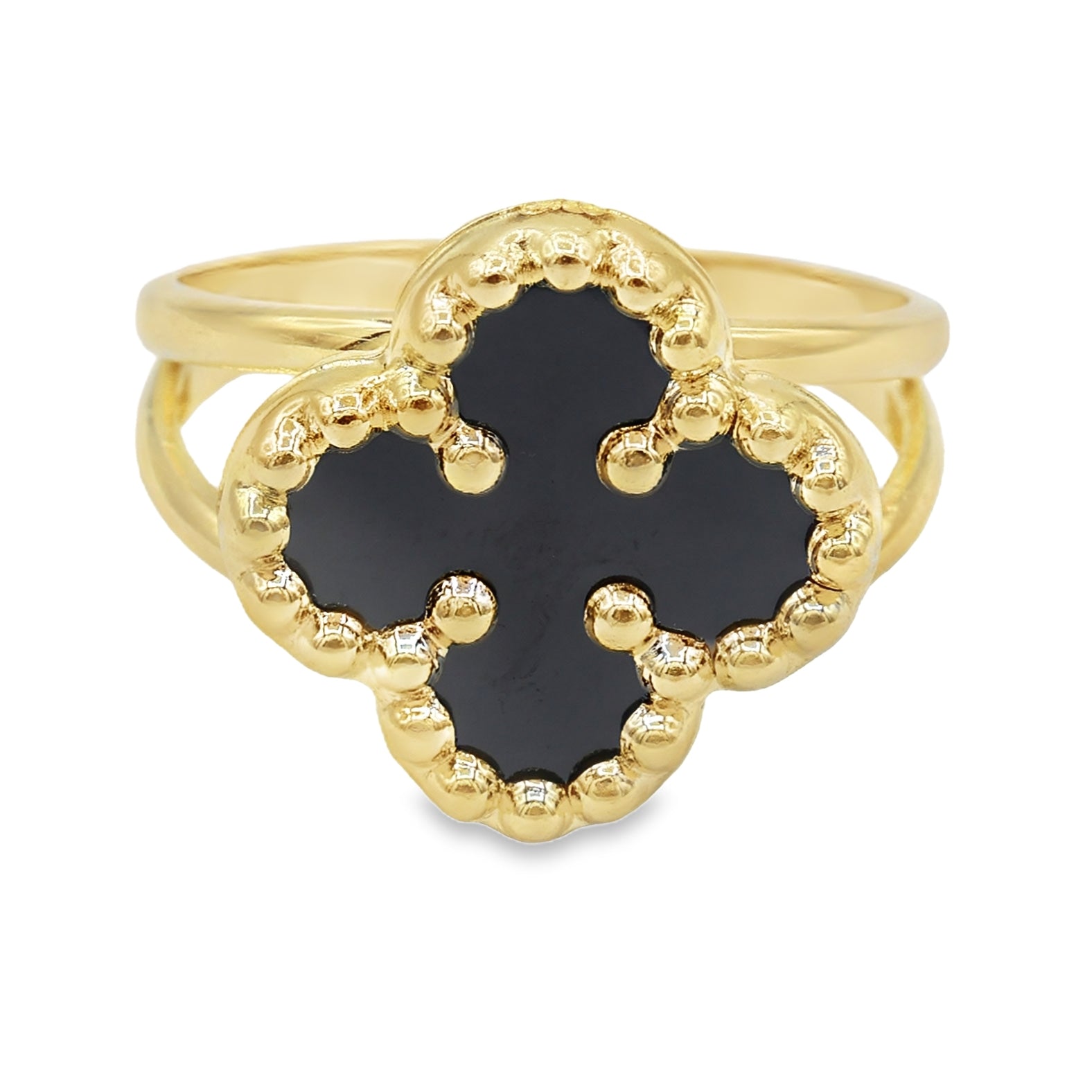 14K Gold Black Alternative Clover Ring for Women - Elegant Irish Jewelry Gift for St. Patrick's Day, Anniversary & Special Occasions | JTJ™