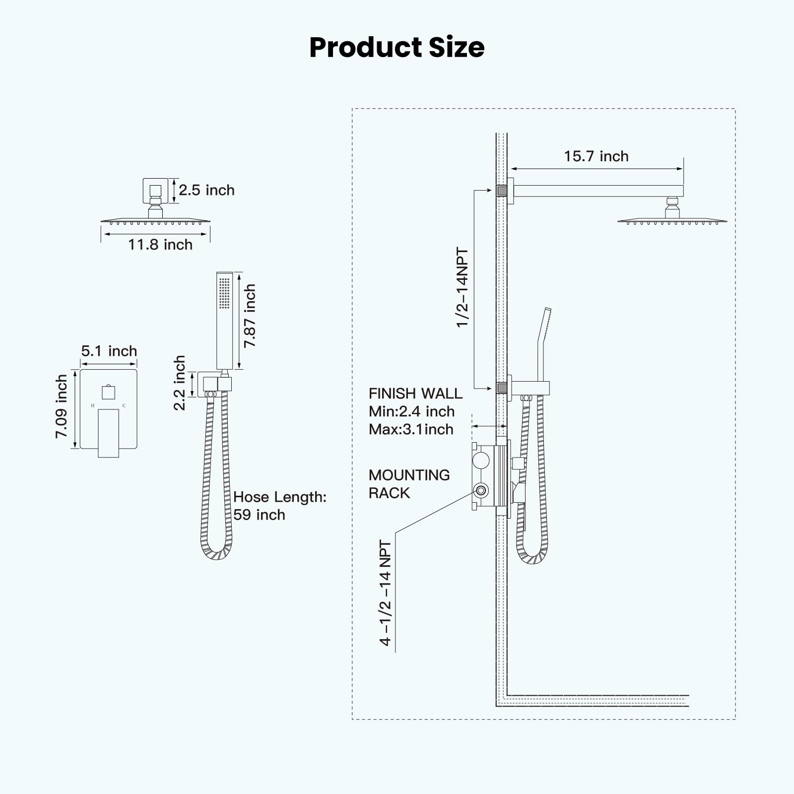 Gotonovo 12 Inch Rainfall Shower System - Oil Rubbed Bronze Wall Mounted Shower Head with Pressure Balancing Mixer Valve & Handheld Sprayer - Complete Bathroom Shower Combo for Luxurious Spa Experience