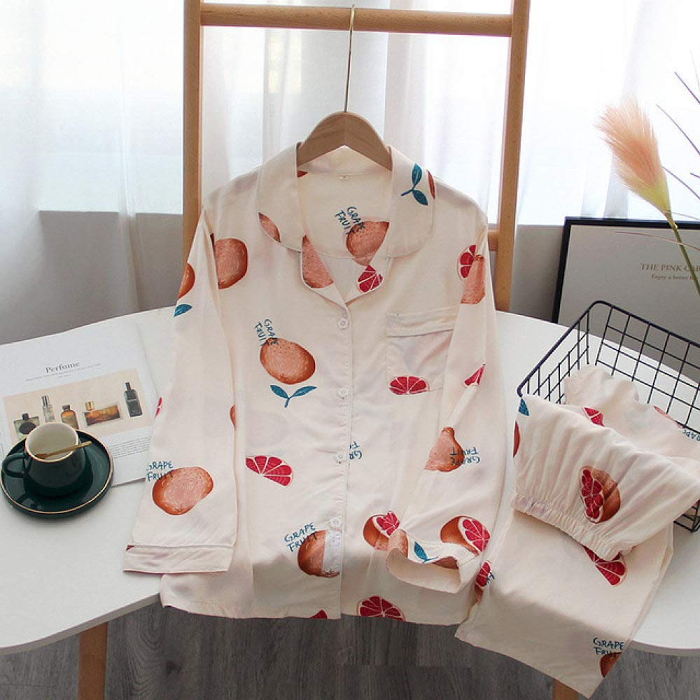 AAJIA Women's 100% Viscose Long Sleeve Pajama Set - Soft & Comfortable Sleepwear for Women, Home Lounge Wear, Beige Grapefruit (M) - Perfect for Nighttime Relaxation & Cozy Evenings at Home
