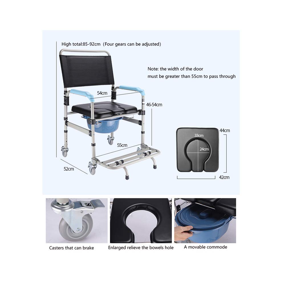 Adjustable Height Folding Shower Commode Wheelchair - 330LB Weight Capacity Mobile Shower Chair for Elderly, Disabled & Pregnant Women | Bathroom Safety Aid for Home Care & Rehabilitation Use