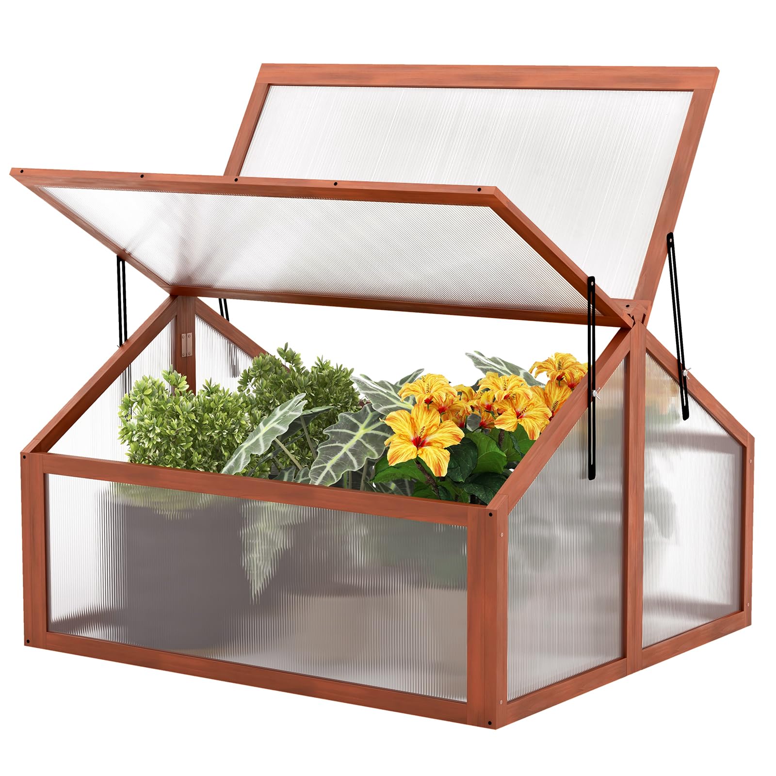 GRAFFY Wooden Garden Cold Frame - Portable Mini Greenhouse Kit with Foldable Top | Raised Plant Bed Protector for Outdoor Gardening | Perfect for Porch, Backyard & Balcony Use | Natural Wood (GT3568)