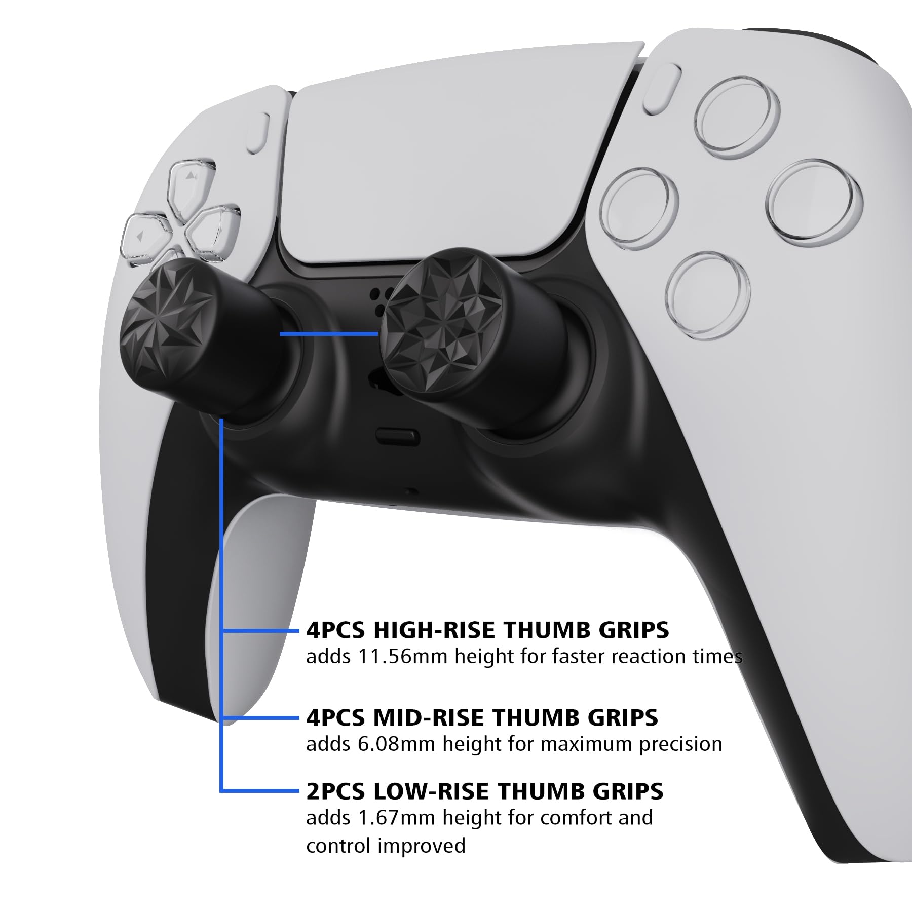 PlayVital PS5 Controller Thumb Grip Caps, Compatible with PS4/Xbox Series X/S/Xbox One/Elite Series 2/Switch Pro Controller - Crystal Clear Protective Joystick Covers (10-Pack, Black) - Perfect for Gaming, Long Sessions & Enhanced Grip