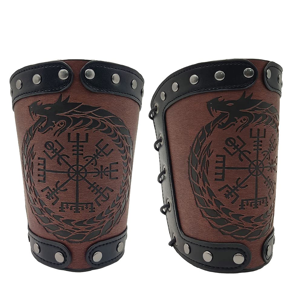 Viking Bracers - Medieval Leather Arm Armor Cuffs & Gauntlets for Men & Women (2-Pack) - Perfect for LARP, Cosplay, Renaissance Fairs & Historical Reenactments