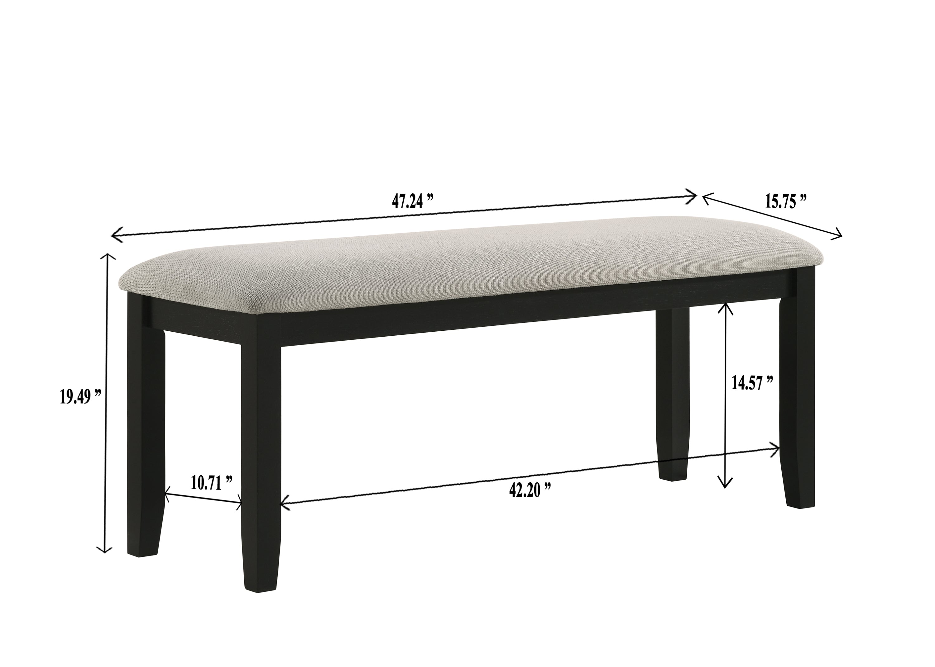 1PC Black & Gray Fabric Upholstered Wooden Bench for Dining Room, Kitchen, and Home - Perfect for Dining Sets, Kitchen Islands, and Entryway Seating