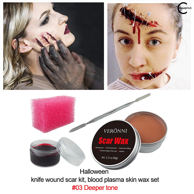 VERONNI Professional Scar Wax for Special Effects Makeup - Realistic Fake Wounds & Cuts for Halloween, Cosplay & Theater - Easy to Apply & Blend SFX Makeup Kit