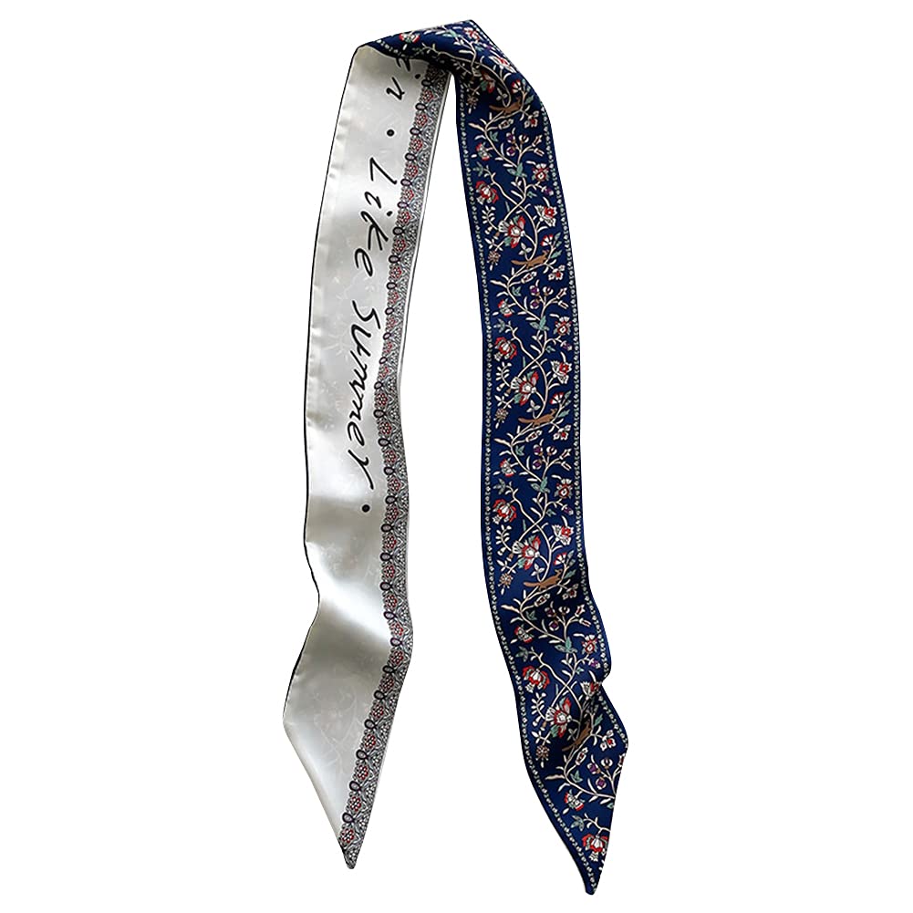 Deoirc Silk-Like Floral Print Skinny Scarf - Fashionable Narrow Neckerchief, Hair Band & Bag Accessory - Perfect for Office, Party & Everyday Outfits