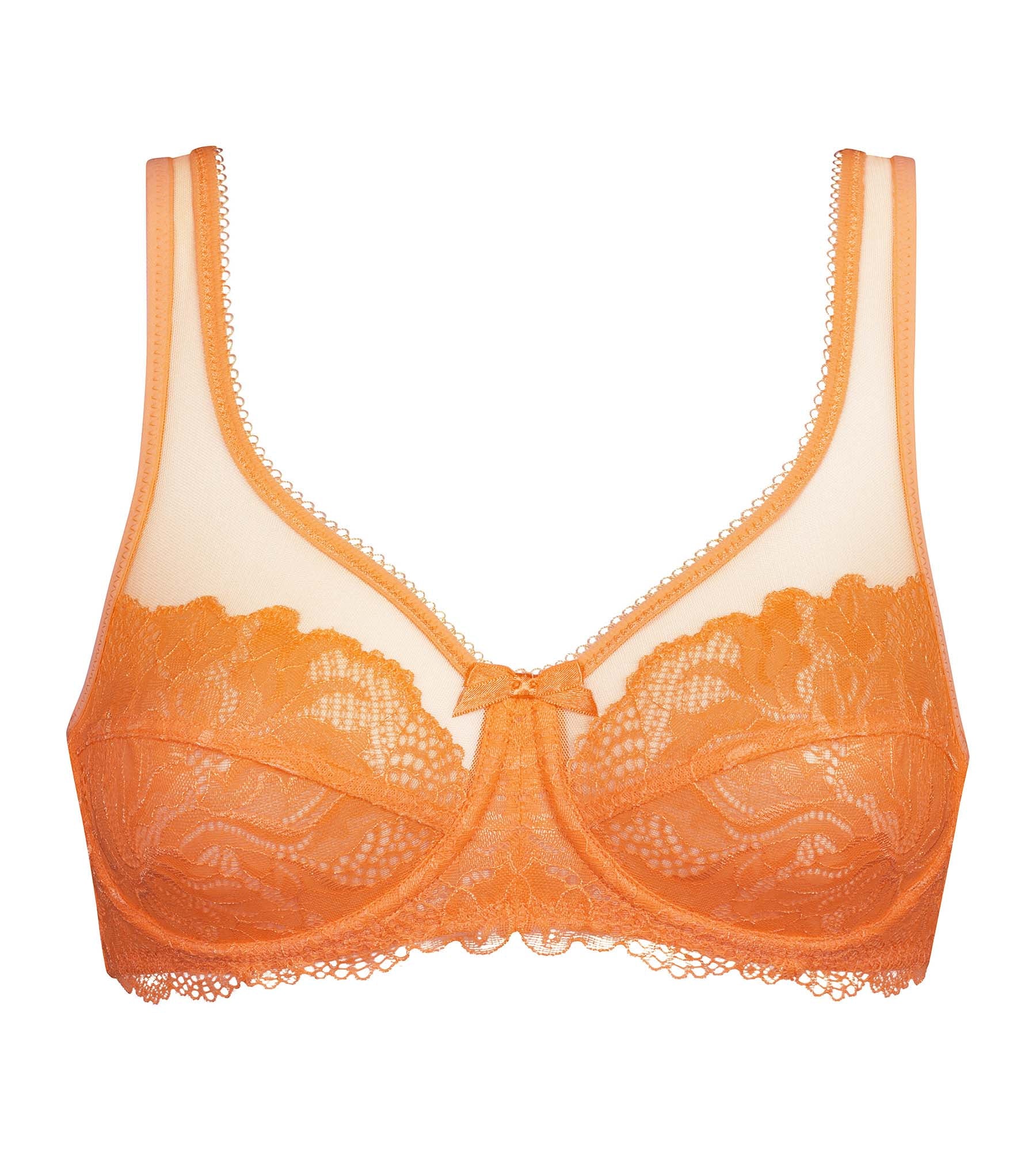Lace Push-Up Bra with Full Coverage - Mandarin Orange Essential for Everyday Comfort & Support | Perfect for Work, Date Night & Special Occasions