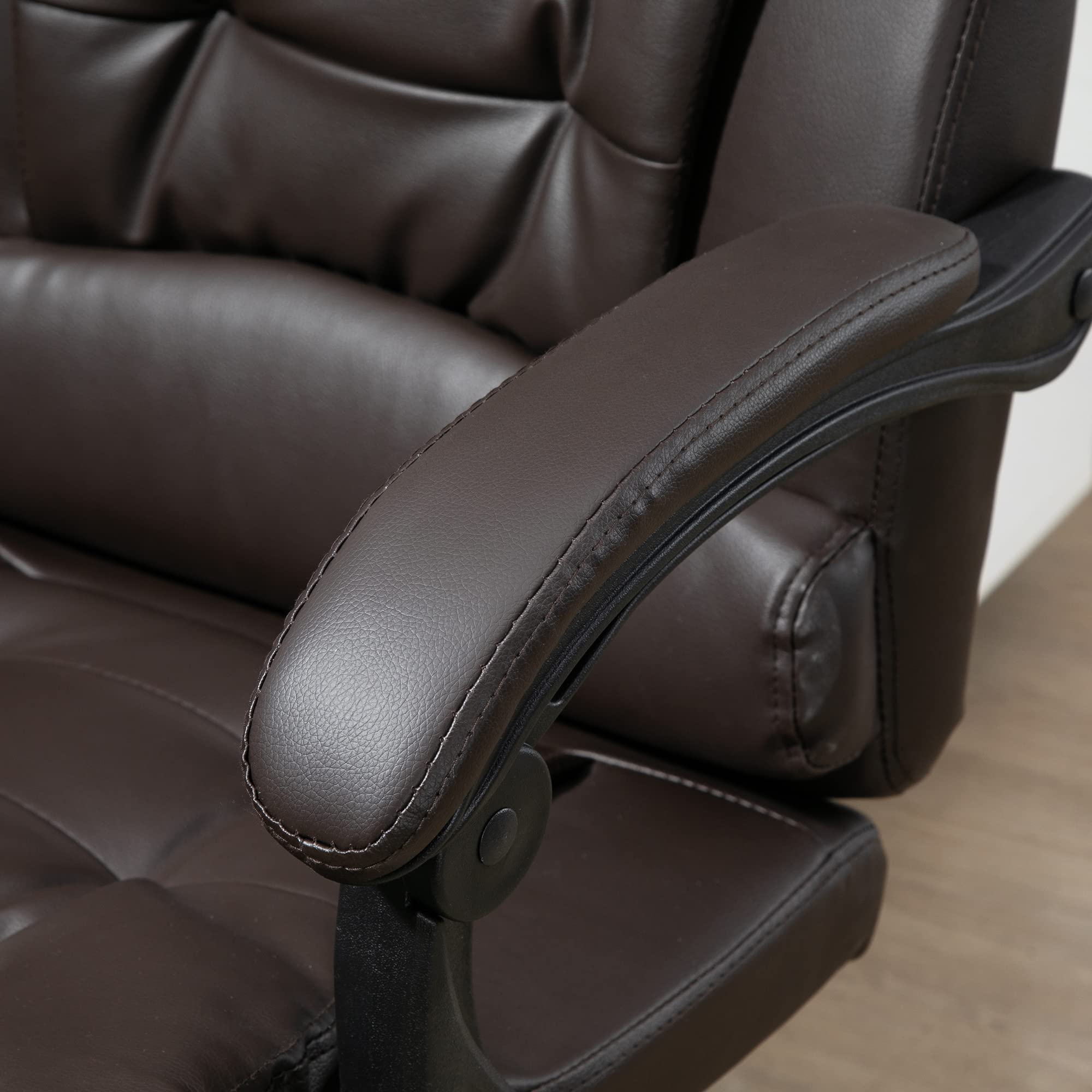 HOMCOM High Back Ergonomic Executive Office Chair - PU Leather Computer Desk Chair with Adjustable Lumbar Support, Retractable Footrest, Padded Headrest & Armrests (Coffee Brown) for Home Office, Gaming & Workspace Comfort