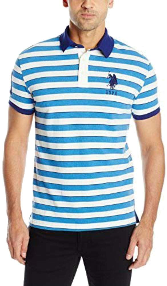 U.S. Polo Assn. Men's Slim Fit Shadow Stripe Polo Shirt - Breathable Cotton Casual Shirt for Golf, Office & Summer Outings