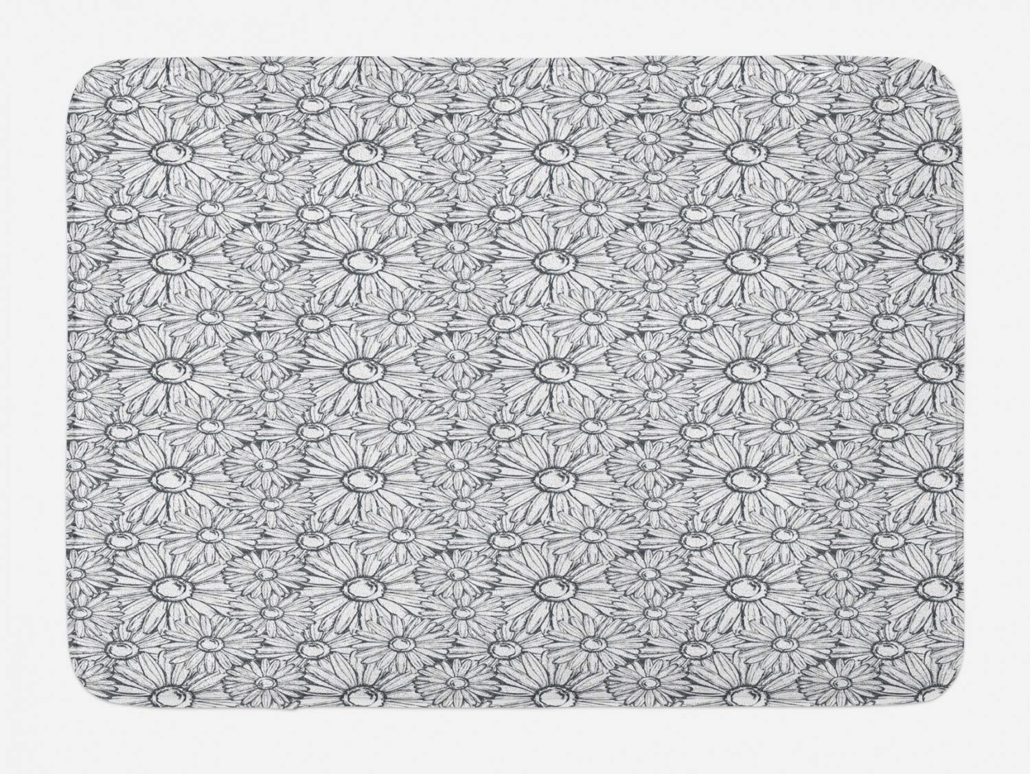 Ambesonne Non-Slip Floral Bath Mat - Grunge Style Chamomile Sketch Design, Plush Bathroom Decor, 30.2 x 20 Inches, Dark Blue Grey White - Perfect for Modern & Vintage Bathrooms