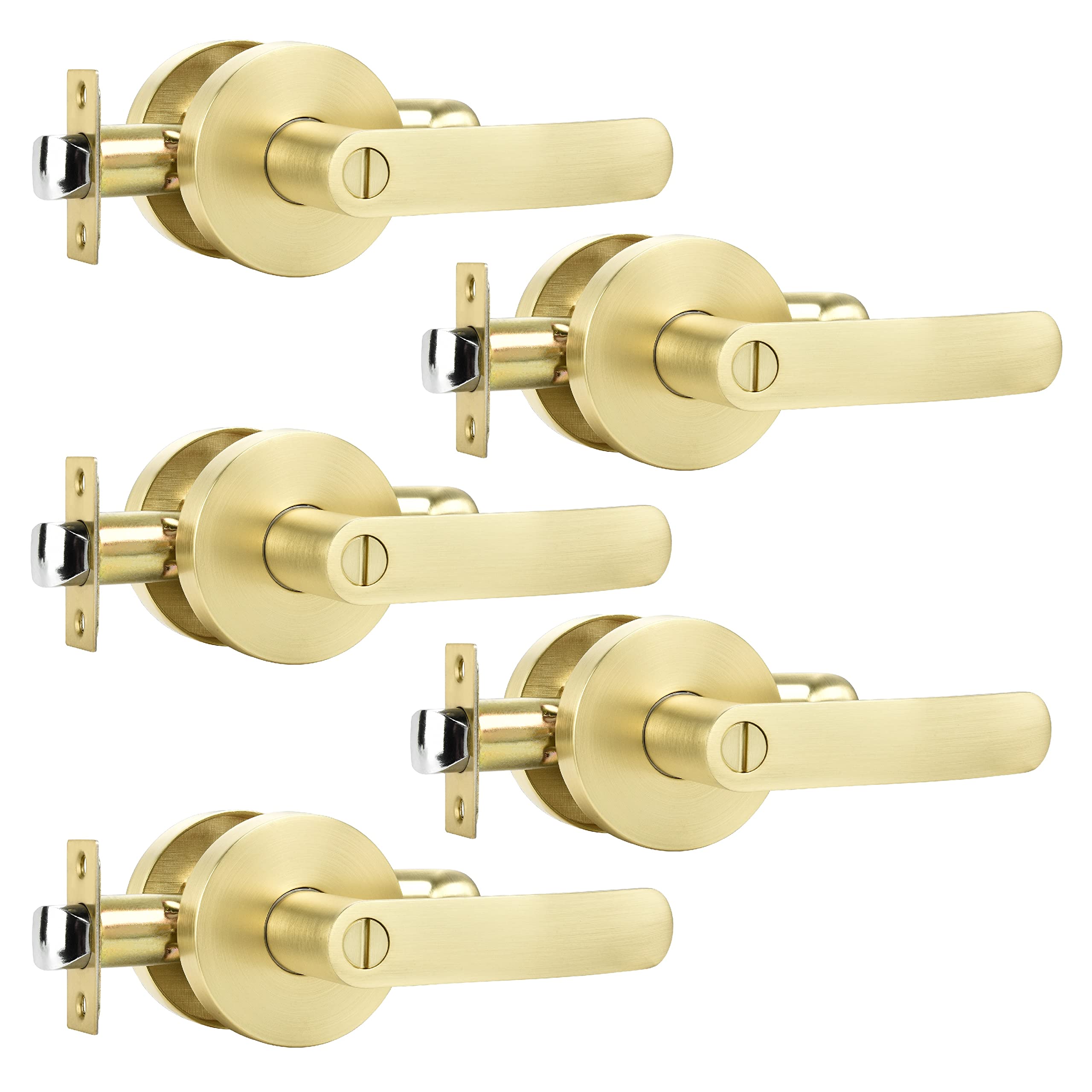 Leydebong 5 Pack Heavy Duty Door Lock Privacy Lever - Round Door Handle Set for Bedroom & Bathroom - Easy to Open & Reversible for Left/Right Handed Doors - Durable Home Security & Privacy Solution