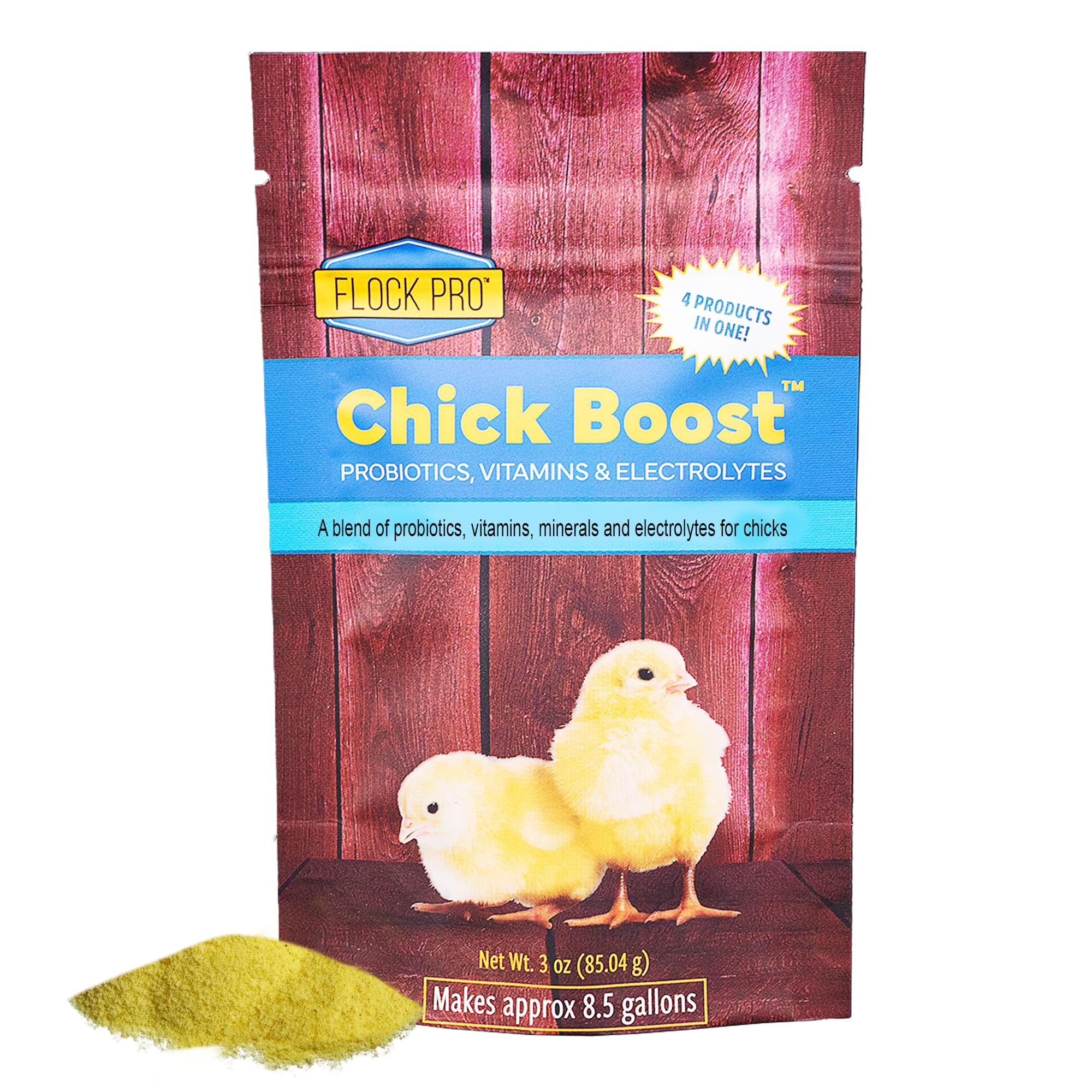 Flock PRO Chick Boost Probiotic for Chickens - Essential Vitamins, Minerals & Electrolytes Supplement | Poultry Health Booster for Strong Immunity & Growth (3Oz) - Perfect for Broilers, Layers & Backyard Flocks