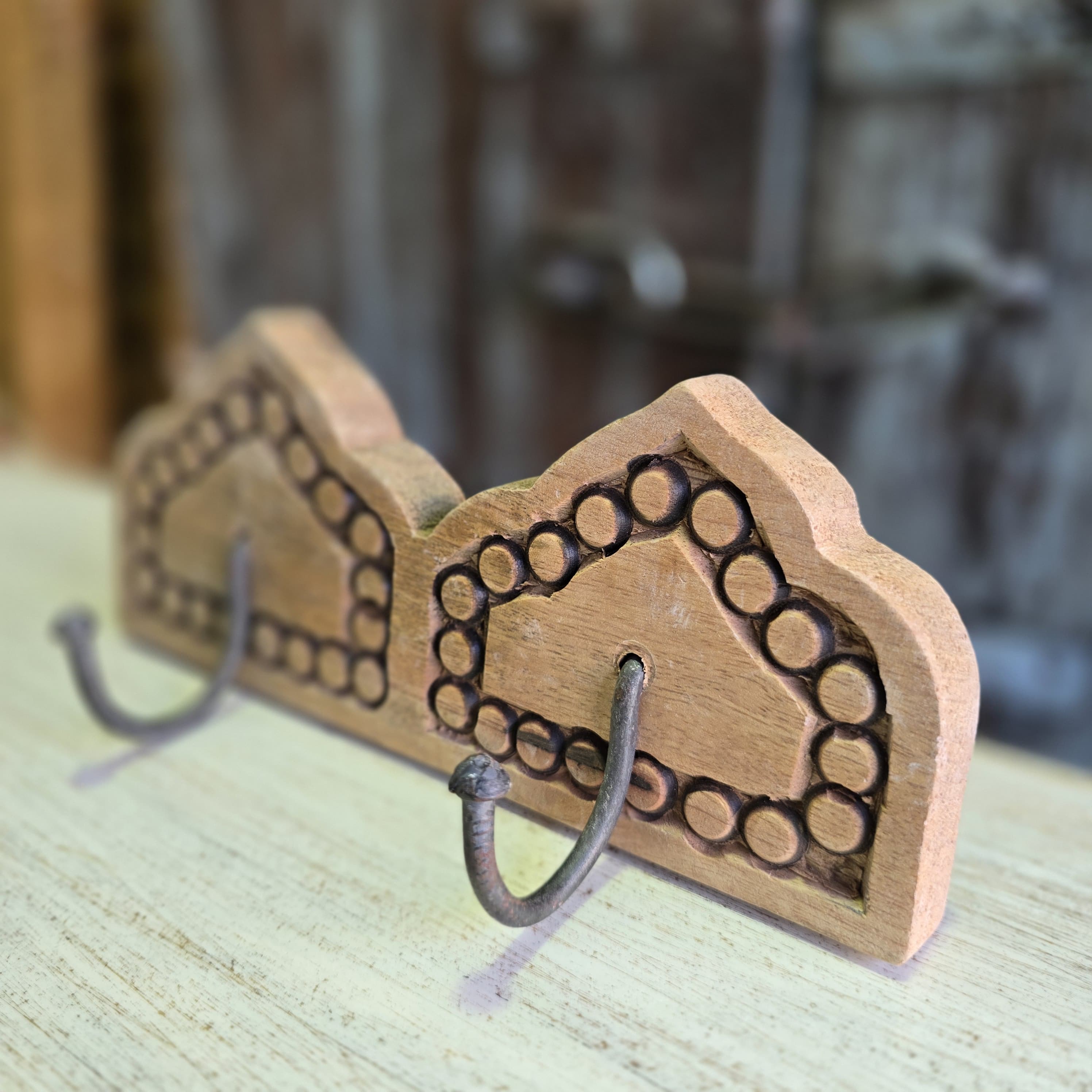 Handmade Carved Solid Wood Wall Hanger - Traditional Indian Home Decor for Keys, Jewelry & Scarves | Perfect for Entryway, Bedroom & Gift Giving