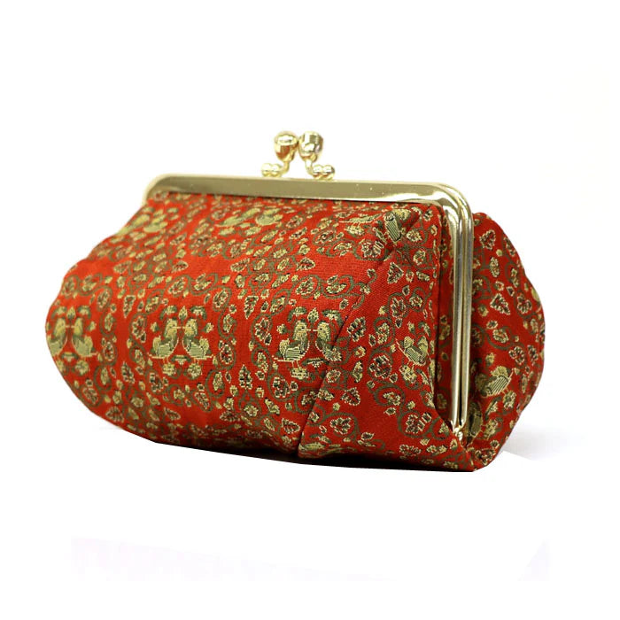 Nishijin Woven Small Pouch with Mandarin Duck Design - Handmade in Kyoto Japan | Cosmetic & Makeup Bag, Japanese Gamaguchi Pouch for Travel Toiletry, Stationery Organization | Perfect as Bag Organizer & Bag-in-Bag for Daily Use, Travel & Gift